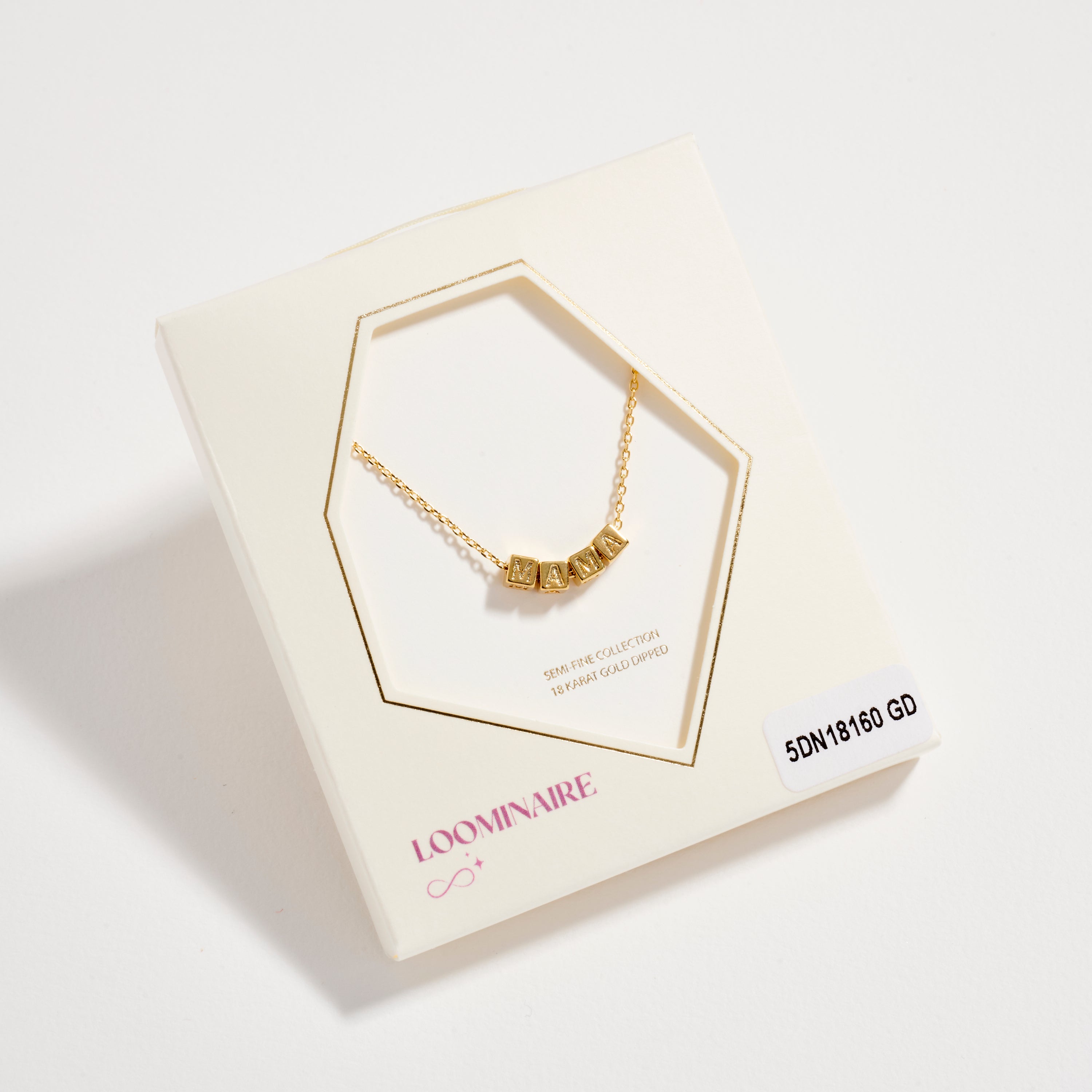 Gold Dipped MAMA Cube Letter Necklace | Minimalist Chain Pendant, Semi-Fine Jewelry