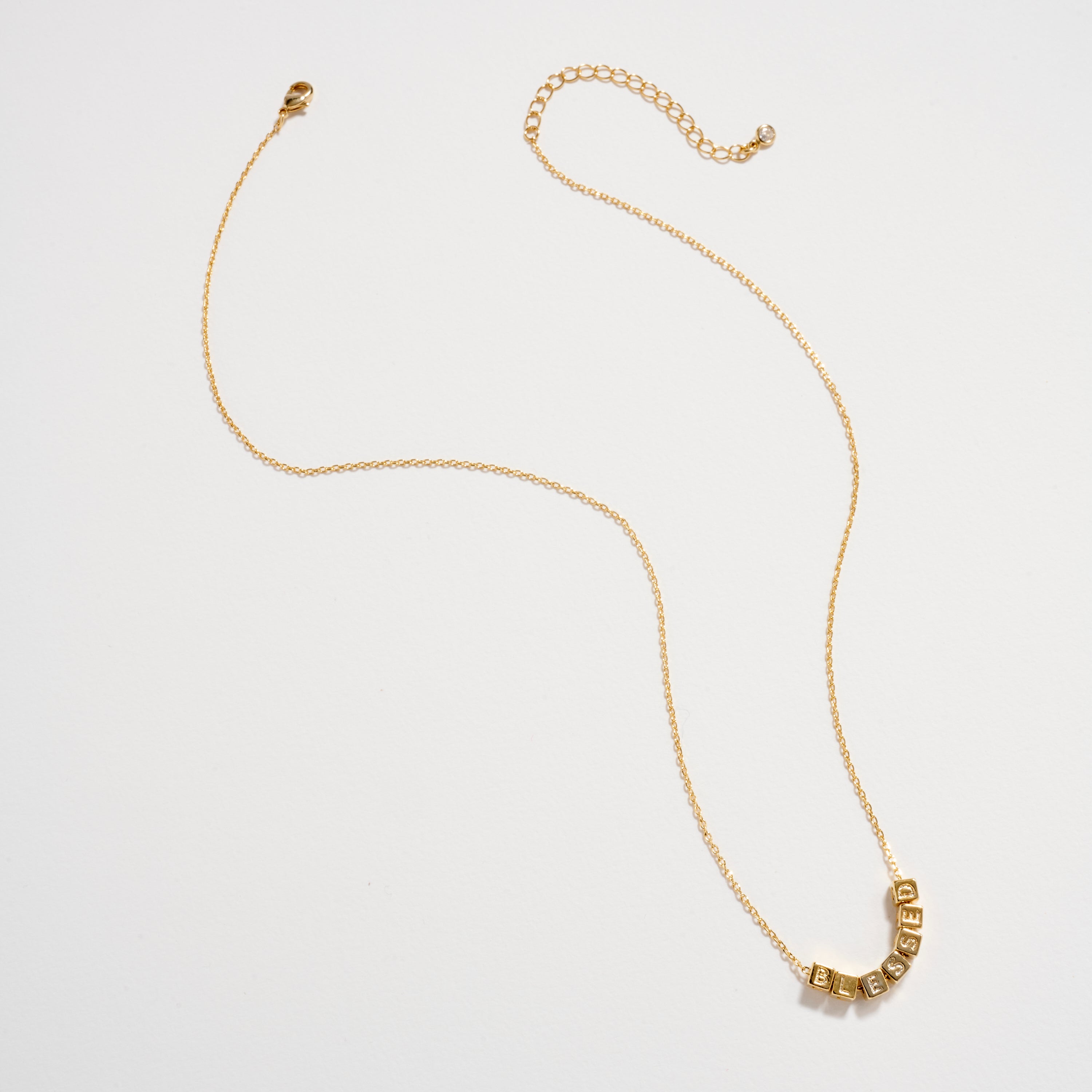 Gold Dipped “Blessed” Cube Letter Necklace | Adjustable 18K Gold Dipped Inspirational Pendant Necklace