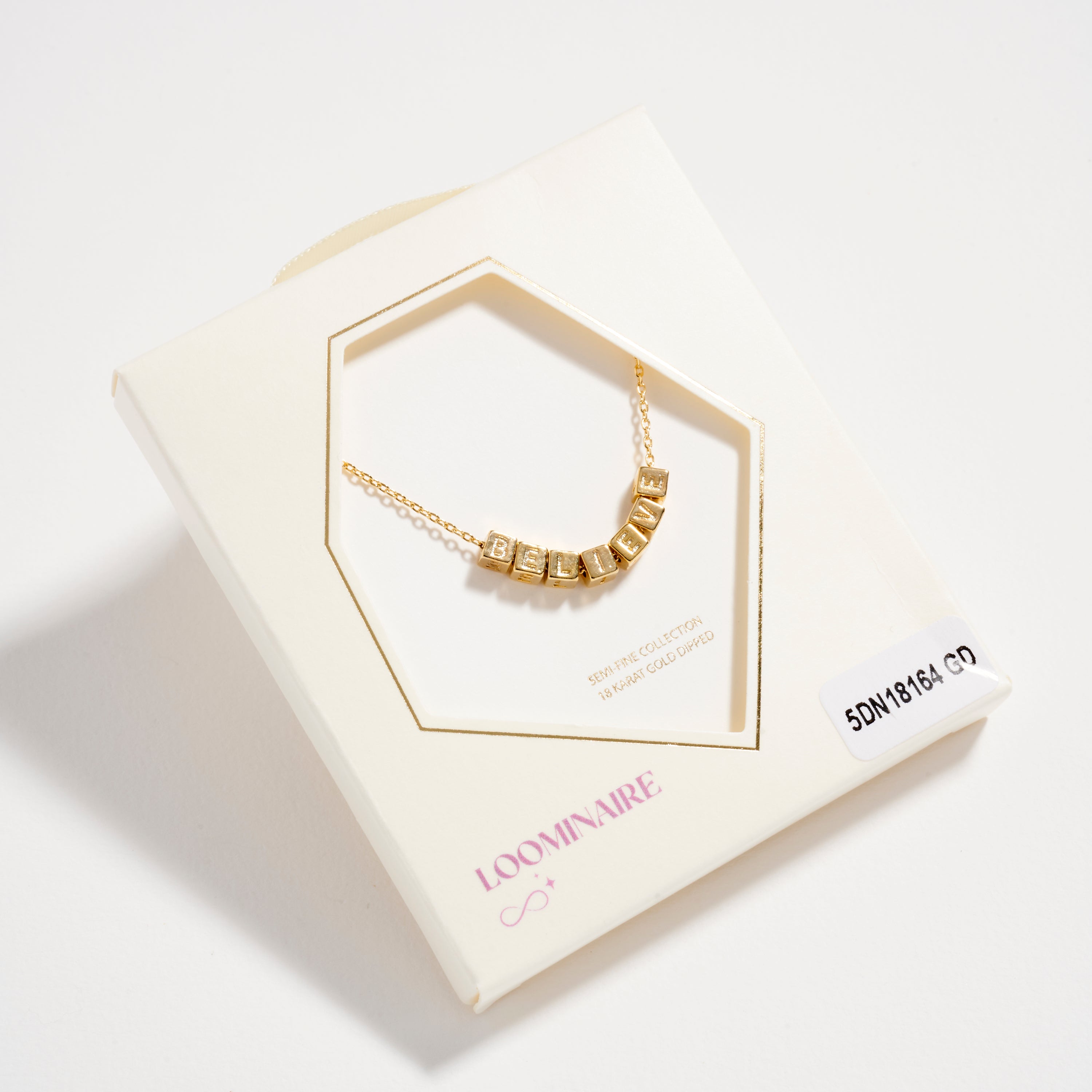Gold Dipped “Believe” Cube Letter Necklace | 18K Gold Dipped Inspirational Word Necklace, Adjustable Dainty Chain