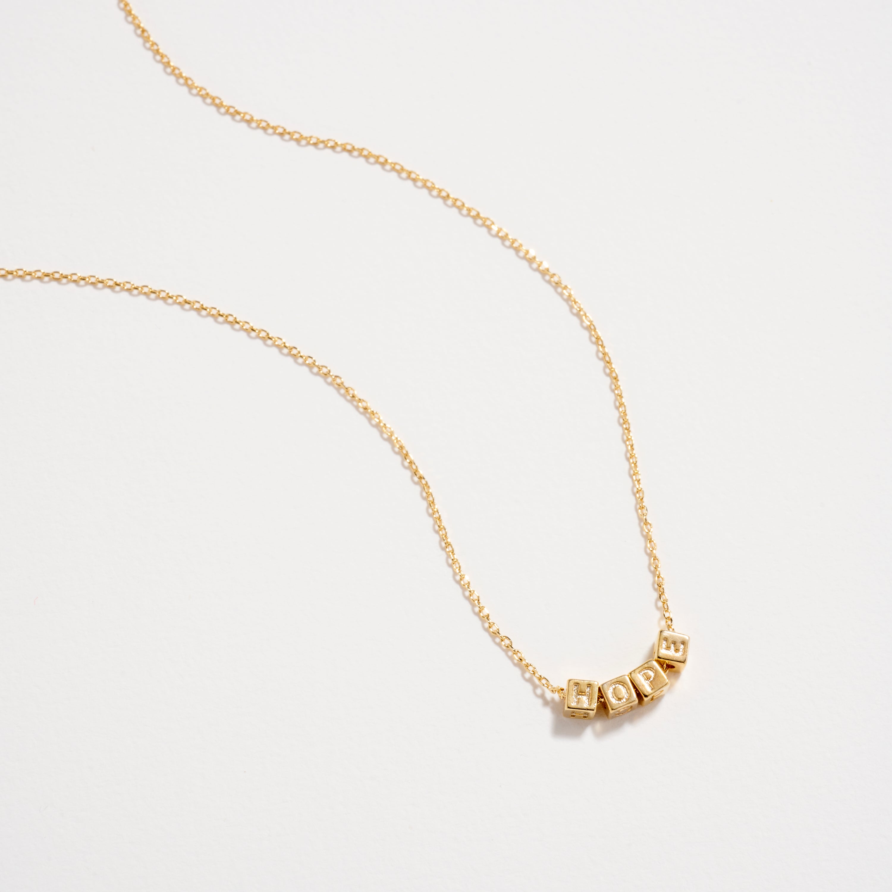 Gold Dipped “Hope” Cube Letter Necklace – 18K Gold Dipped Inspirational Word Necklace, Adjustable Dainty Chain
