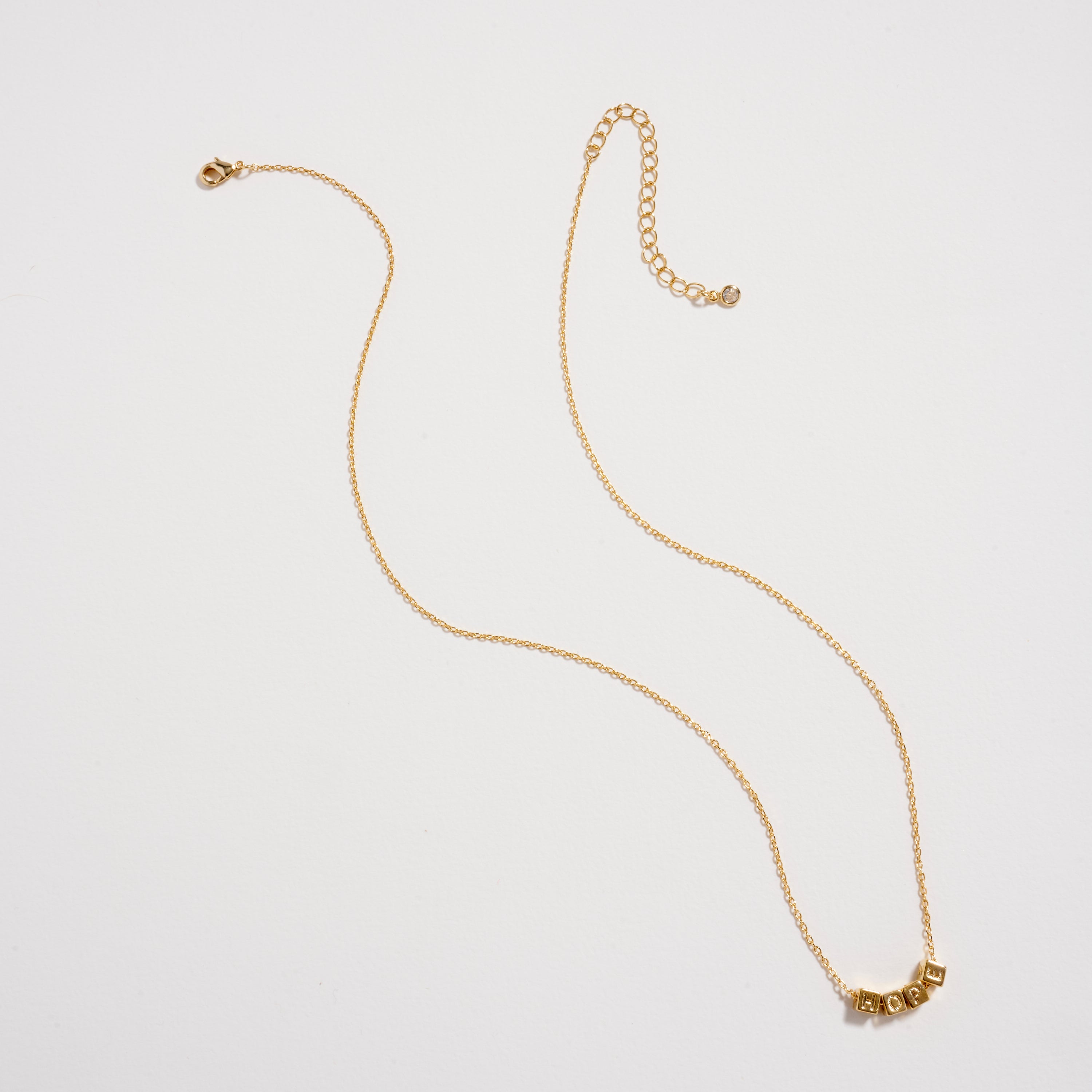 Gold Dipped “Hope” Cube Letter Necklace | 18K Gold Dipped Inspirational Word Necklace, Adjustable Dainty Chain