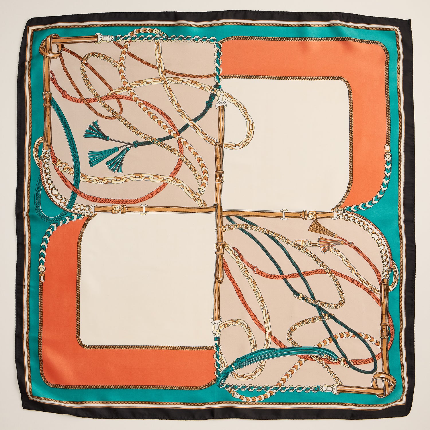 Equestrian Chain Silk Scarf – Elegant Square Accessory with Silk Texture