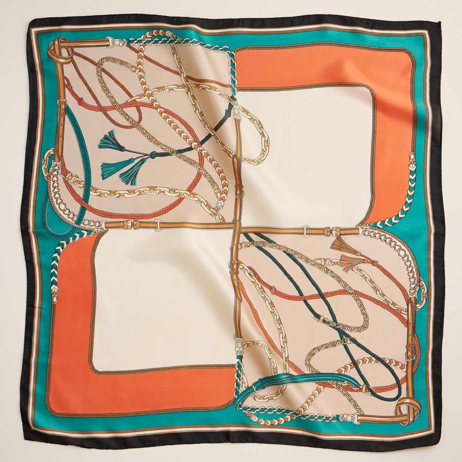 Equestrian Chain Silk Scarf – Elegant Square Accessory with Silk Texture