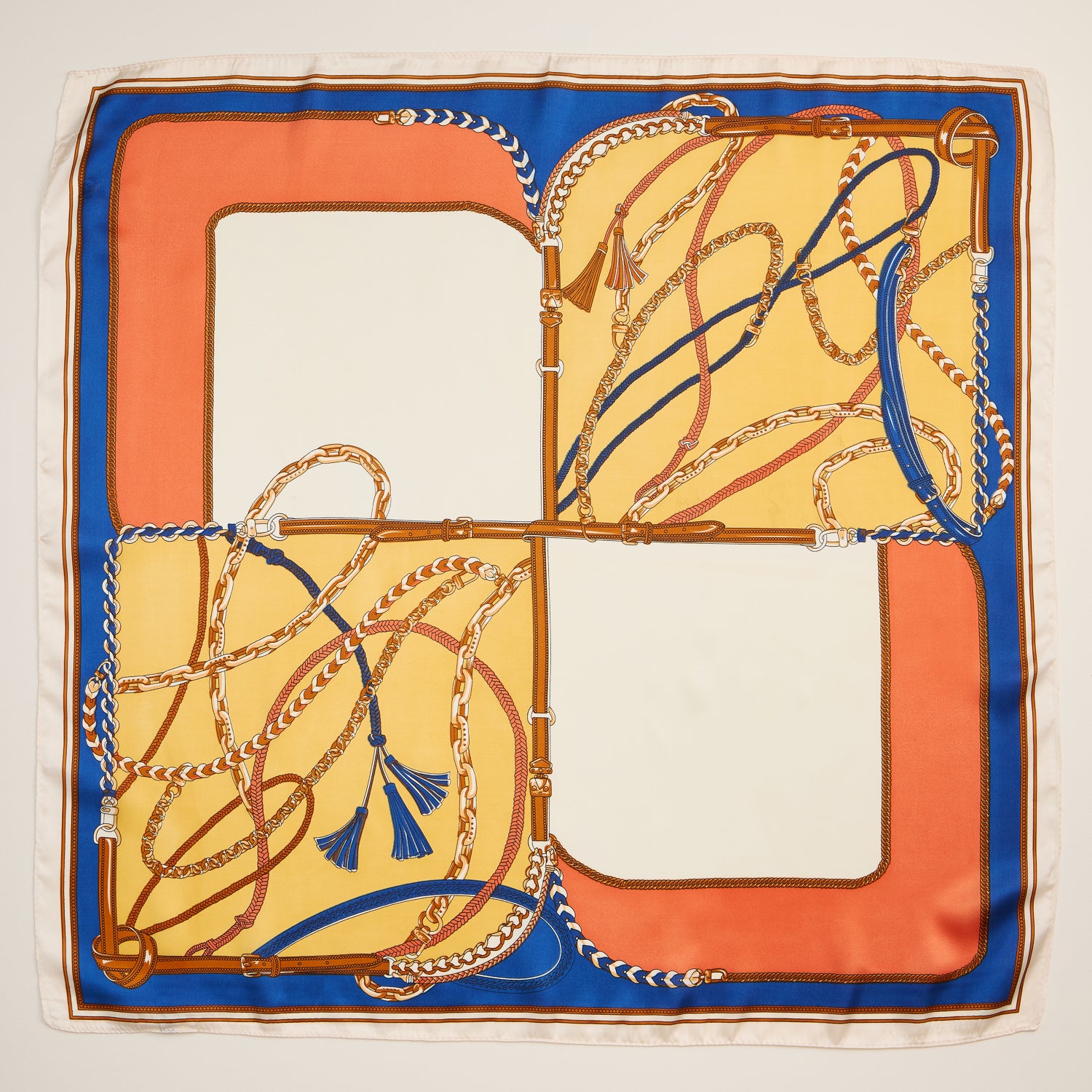 Equestrian Chain Silk Scarf – Elegant Square Accessory with Silk Texture