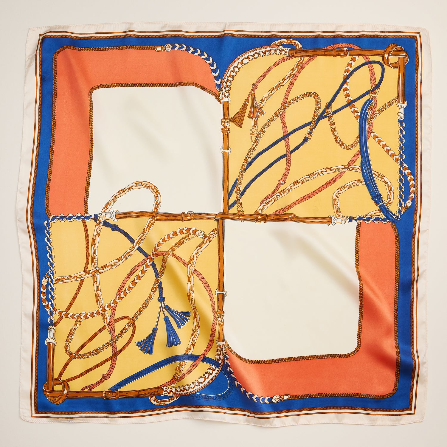 Equestrian Chain Silk Scarf – Elegant Square Accessory with Silk Texture