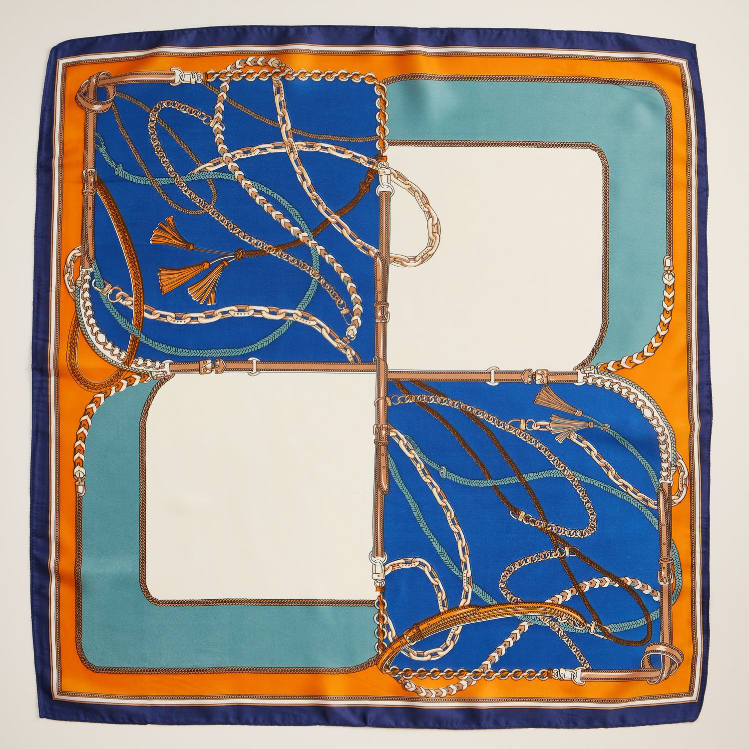 Equestrian Chain Silk Scarf – Elegant Square Accessory with Silk Texture