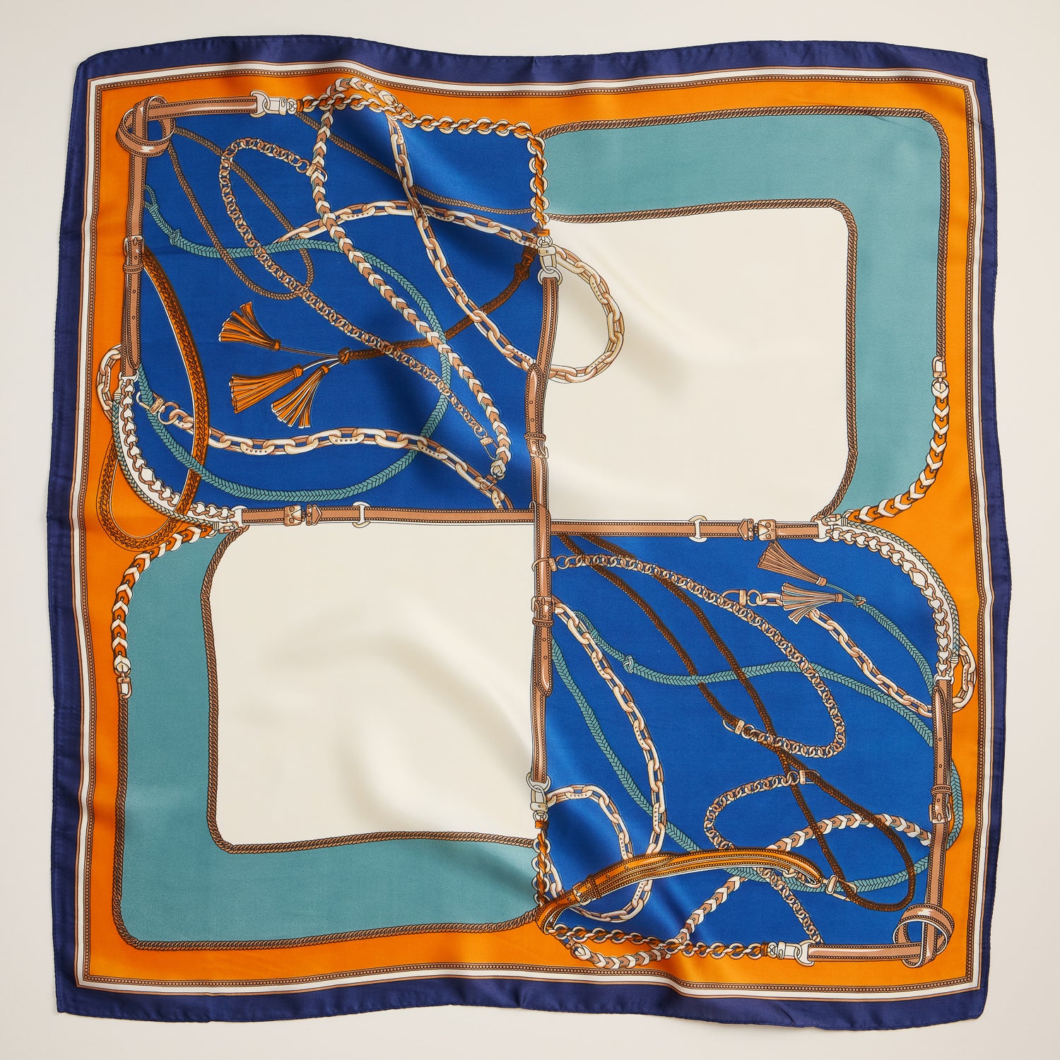 Equestrian Chain Silk Scarf – Elegant Square Accessory with Silk Texture