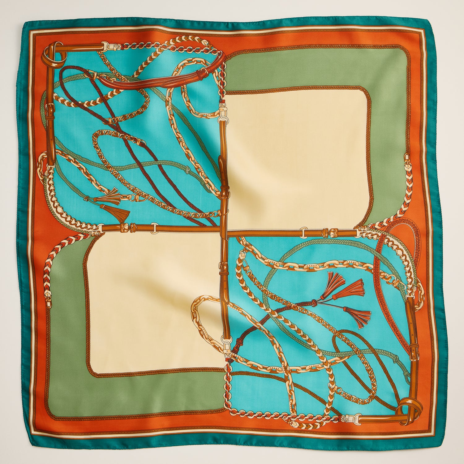 Equestrian Chain Silk Scarf – Elegant Square Accessory with Silk Texture