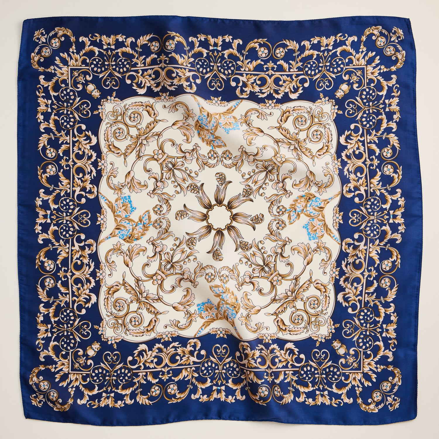 Baroque Silk-Texture Scarf – Elegant Square Accessory for Timeless Style