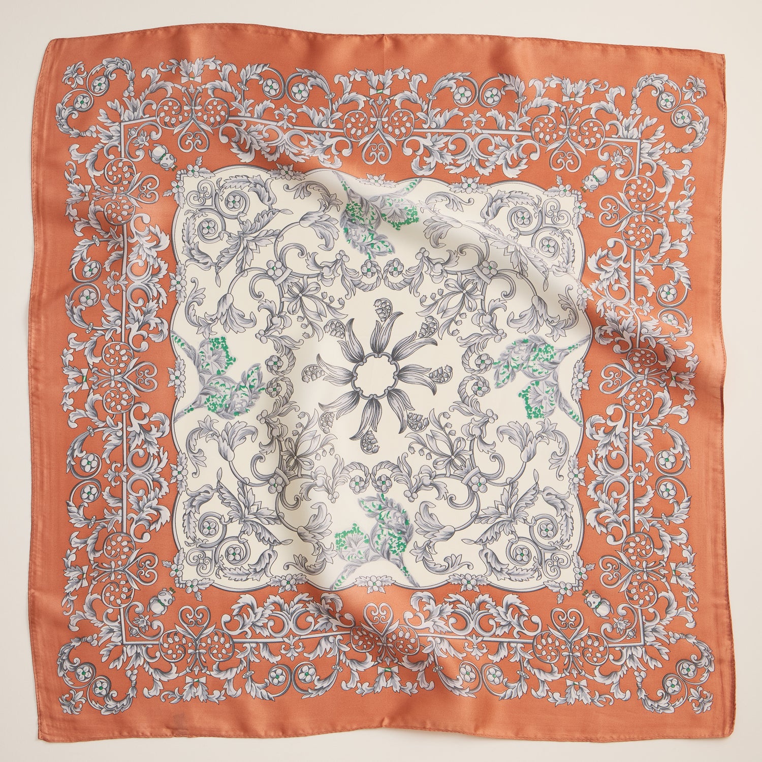 Baroque Silk-Texture Scarf – Elegant Square Accessory for Timeless Style