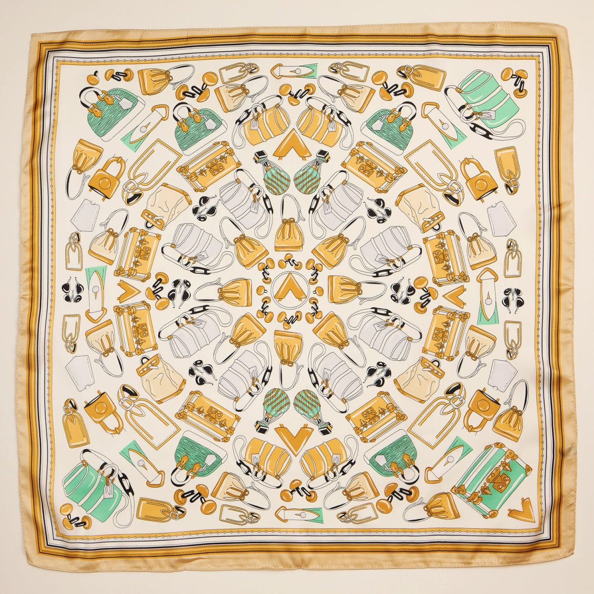 Handbag Motif Square Scarf – Fashion-Inspired Design in Silk-Feel Fabric