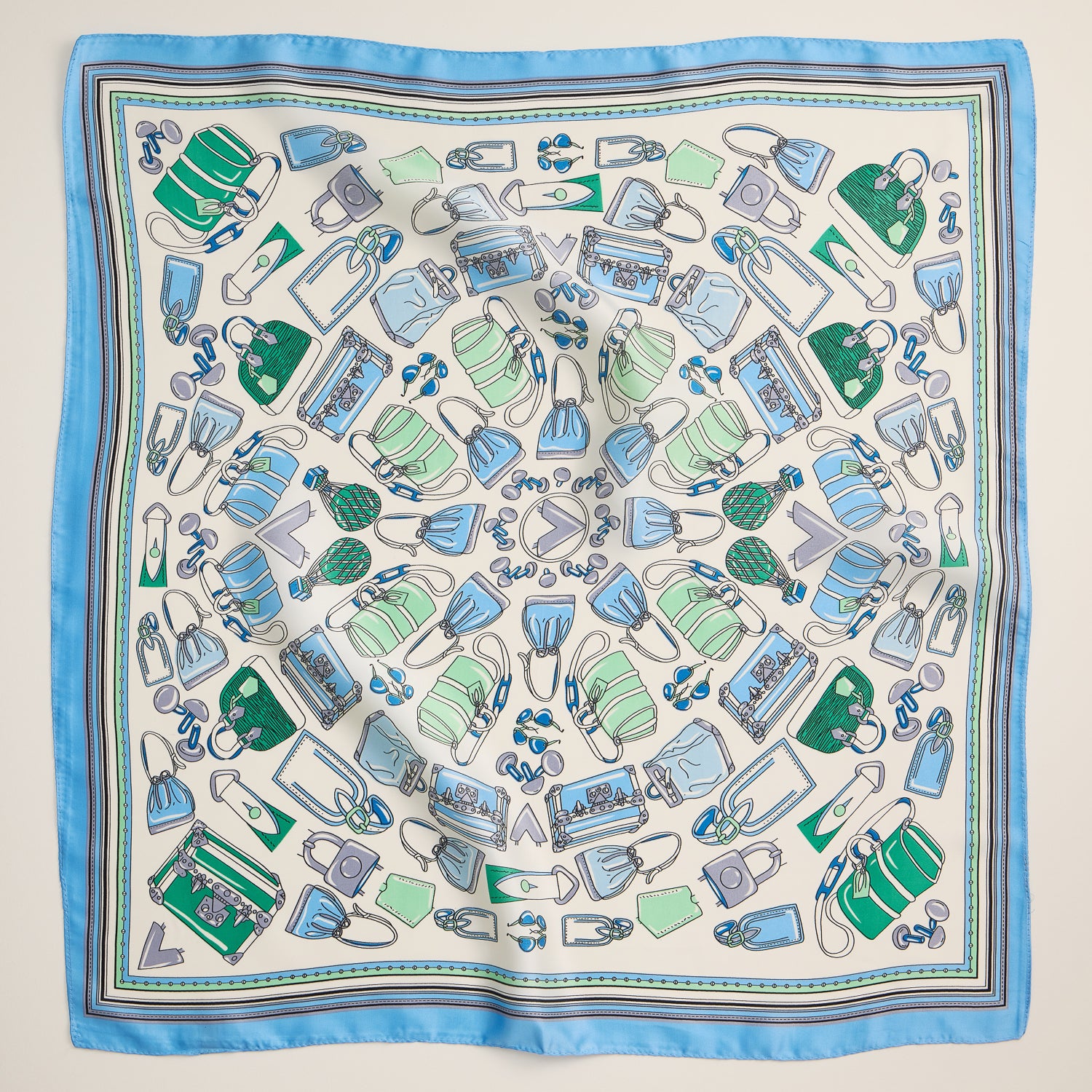 Handbag Motif Square Scarf – Fashion-Inspired Design in Silk-Feel Fabric