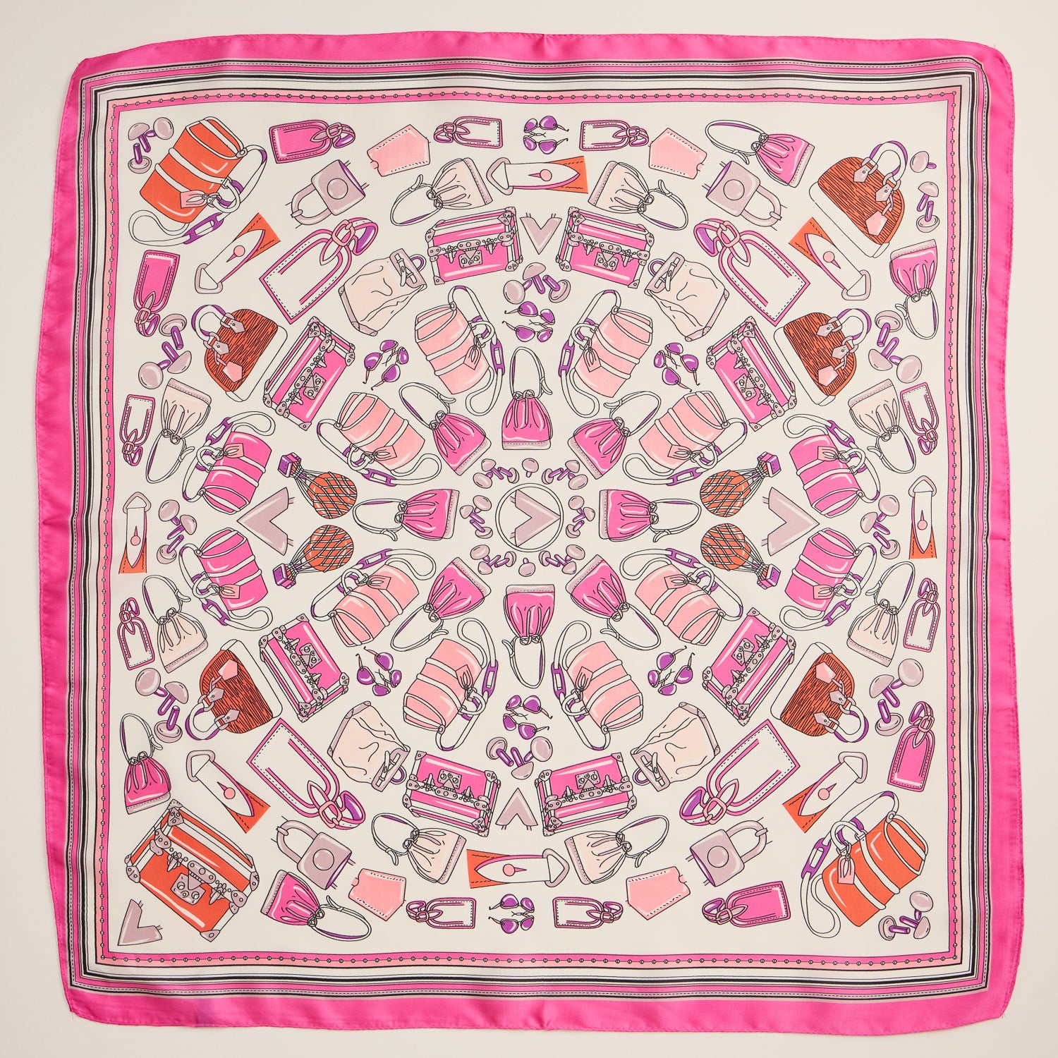Handbag Motif Square Scarf – Fashion-Inspired Design in Silk-Feel Fabric