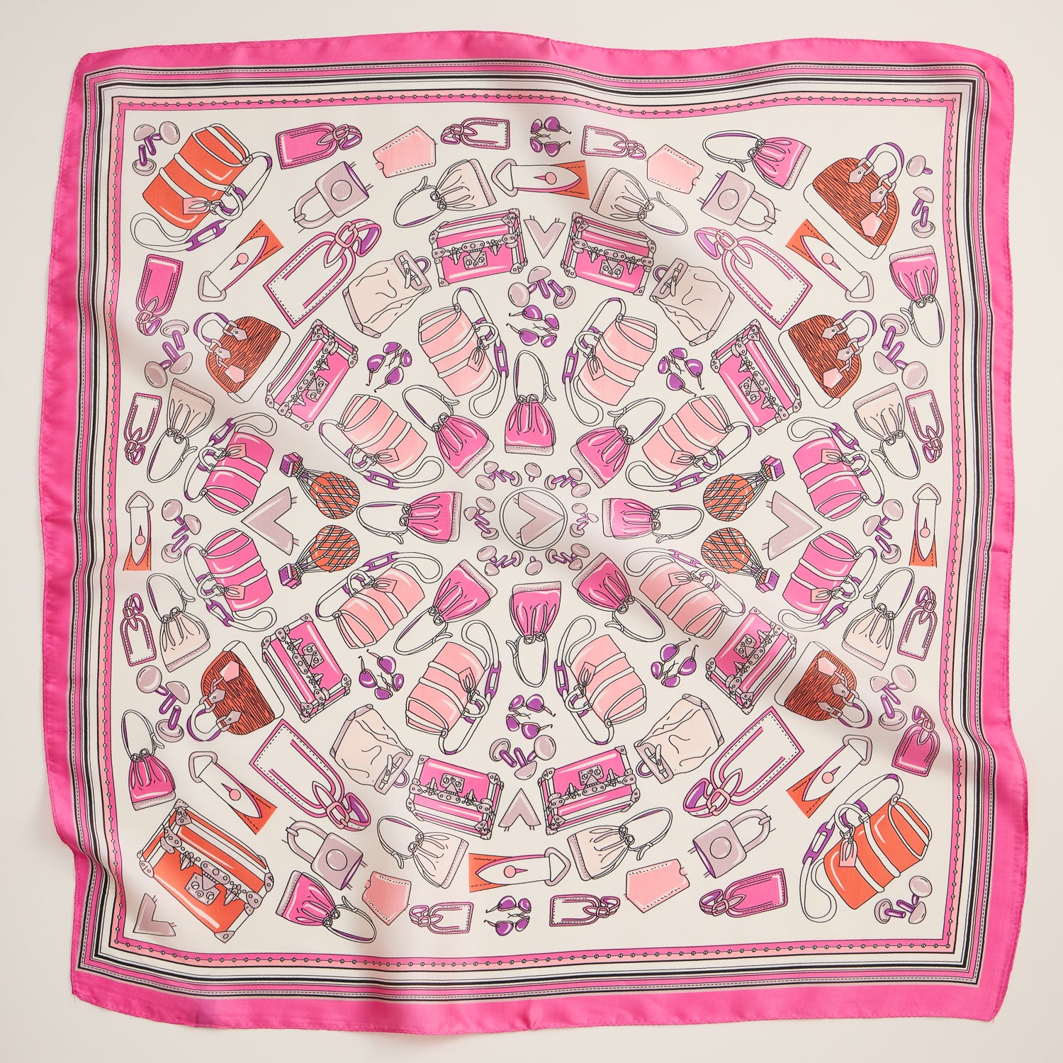 Handbag Motif Square Scarf – Fashion-Inspired Design in Silk-Feel Fabric