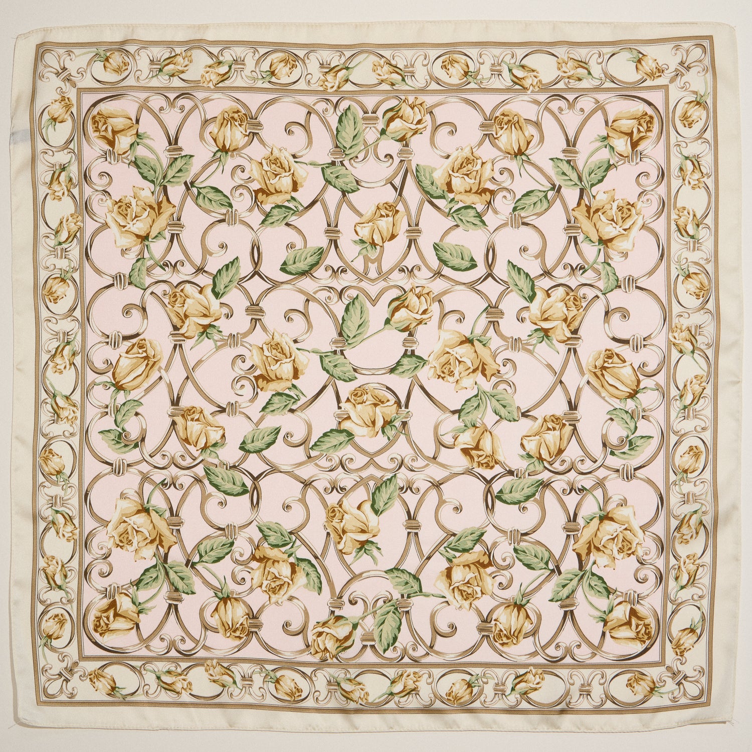 Baroque Rose Print Scarf – Elegant Floral Silk-Feel Square Scarf