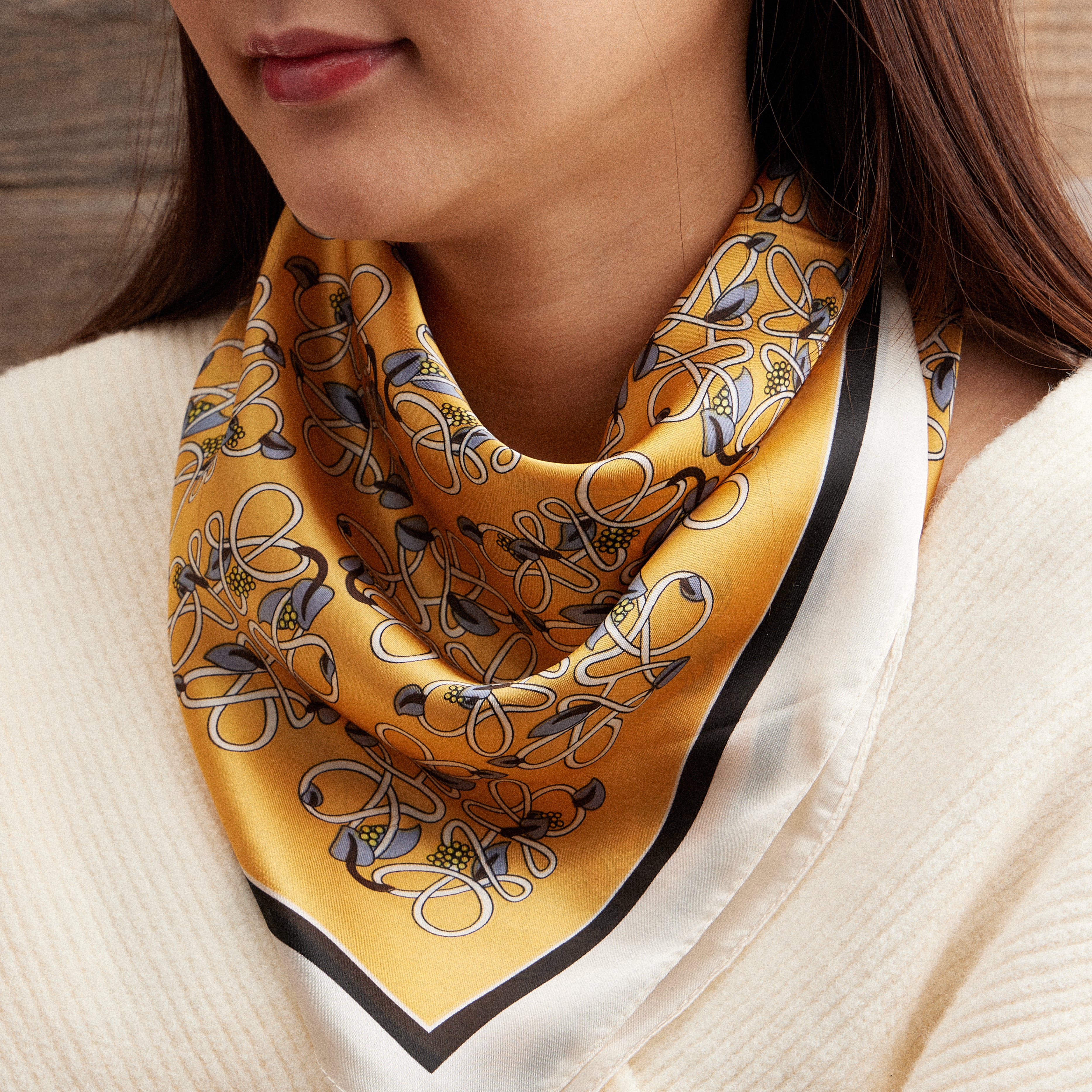 Geometric Pattern Square Scarf – Stylish Silk-Feel Scarf