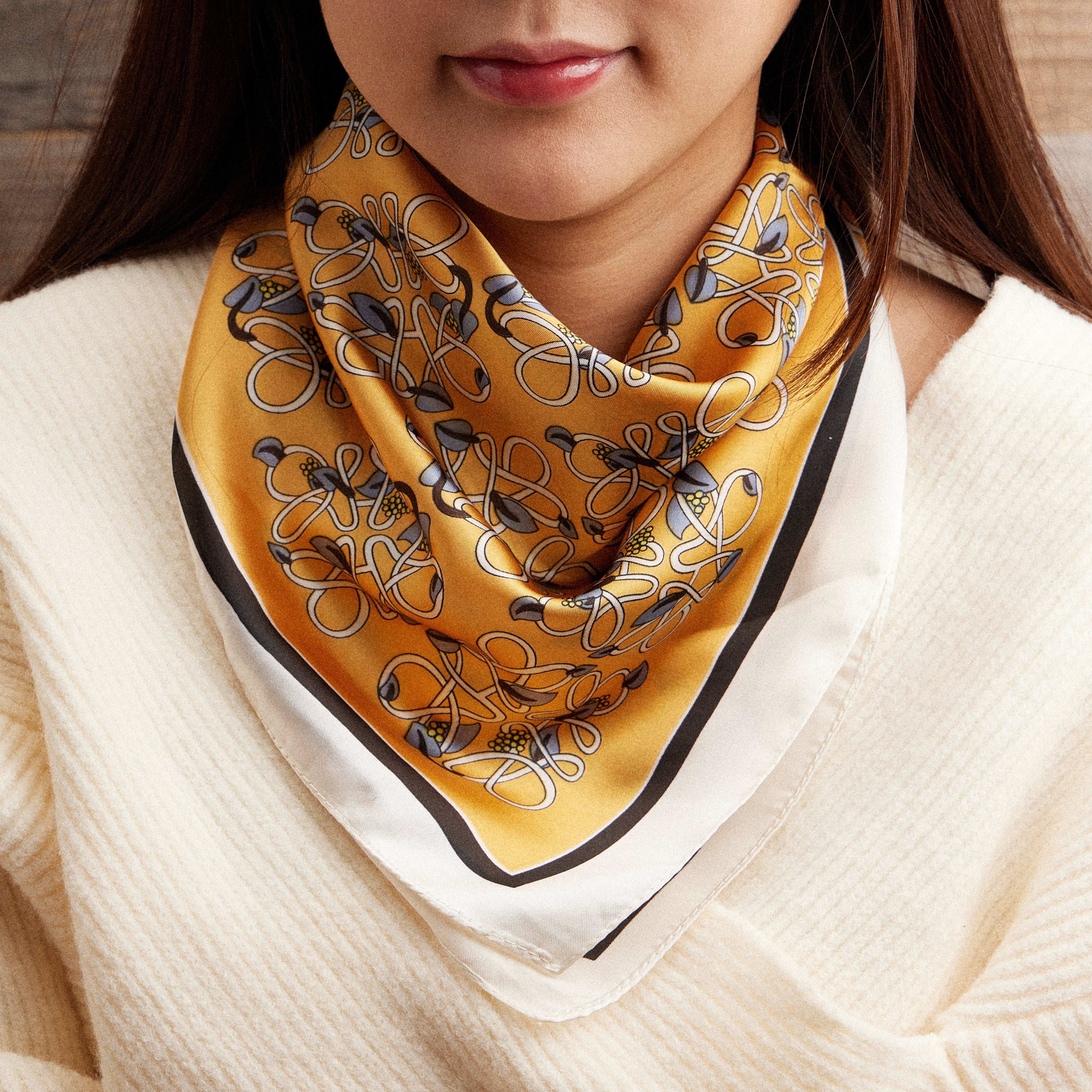 Geometric Silk-Feel Scarf – Modern Pattern Square Accessory