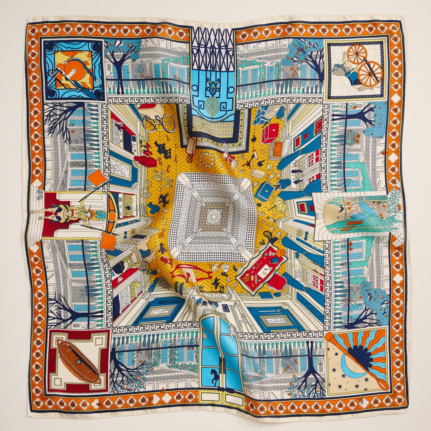 Modern Architectural Square Scarf – Bold Silk-Feel Artistic Print