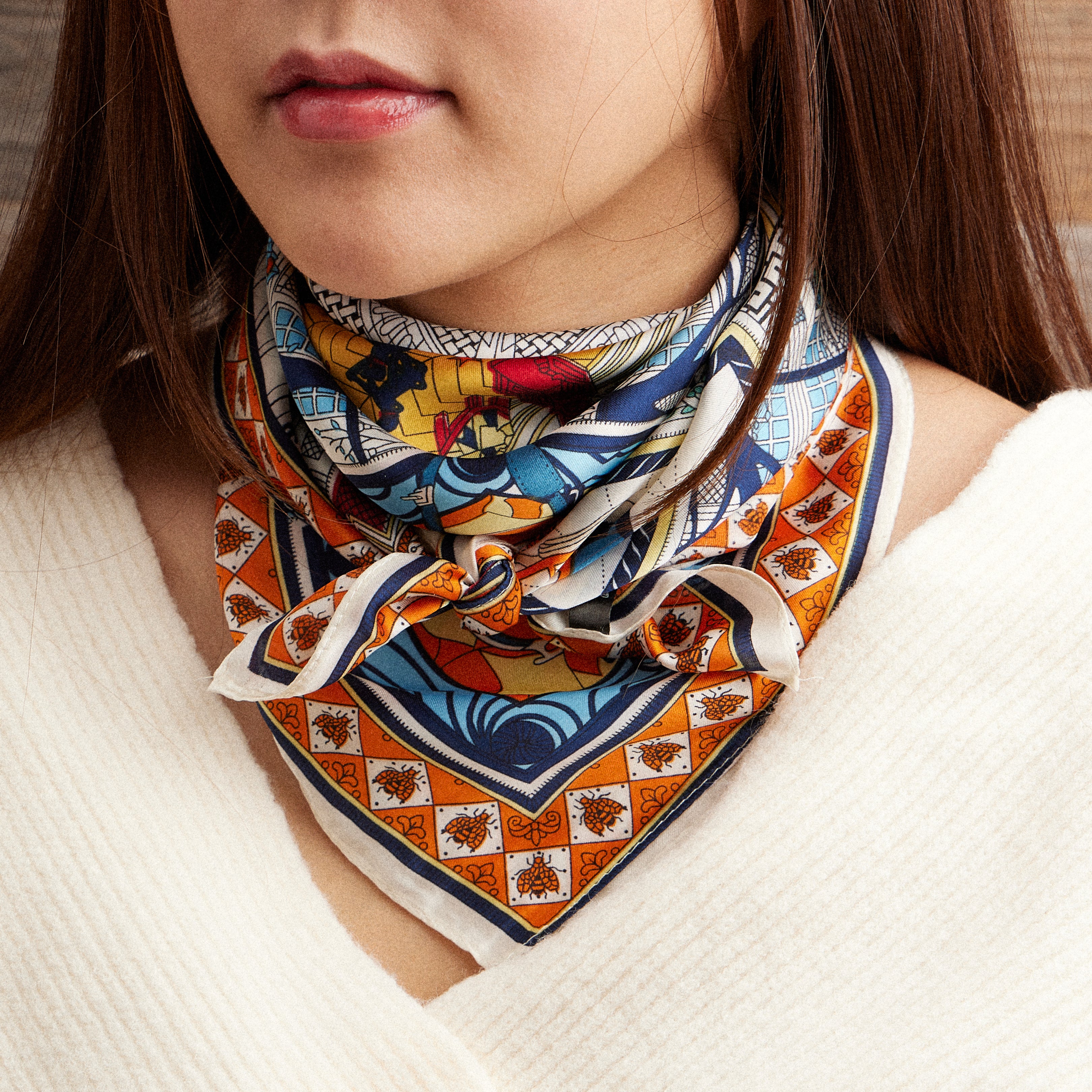 Modern Architectural Square Scarf – Bold Silk-Feel Artistic Print