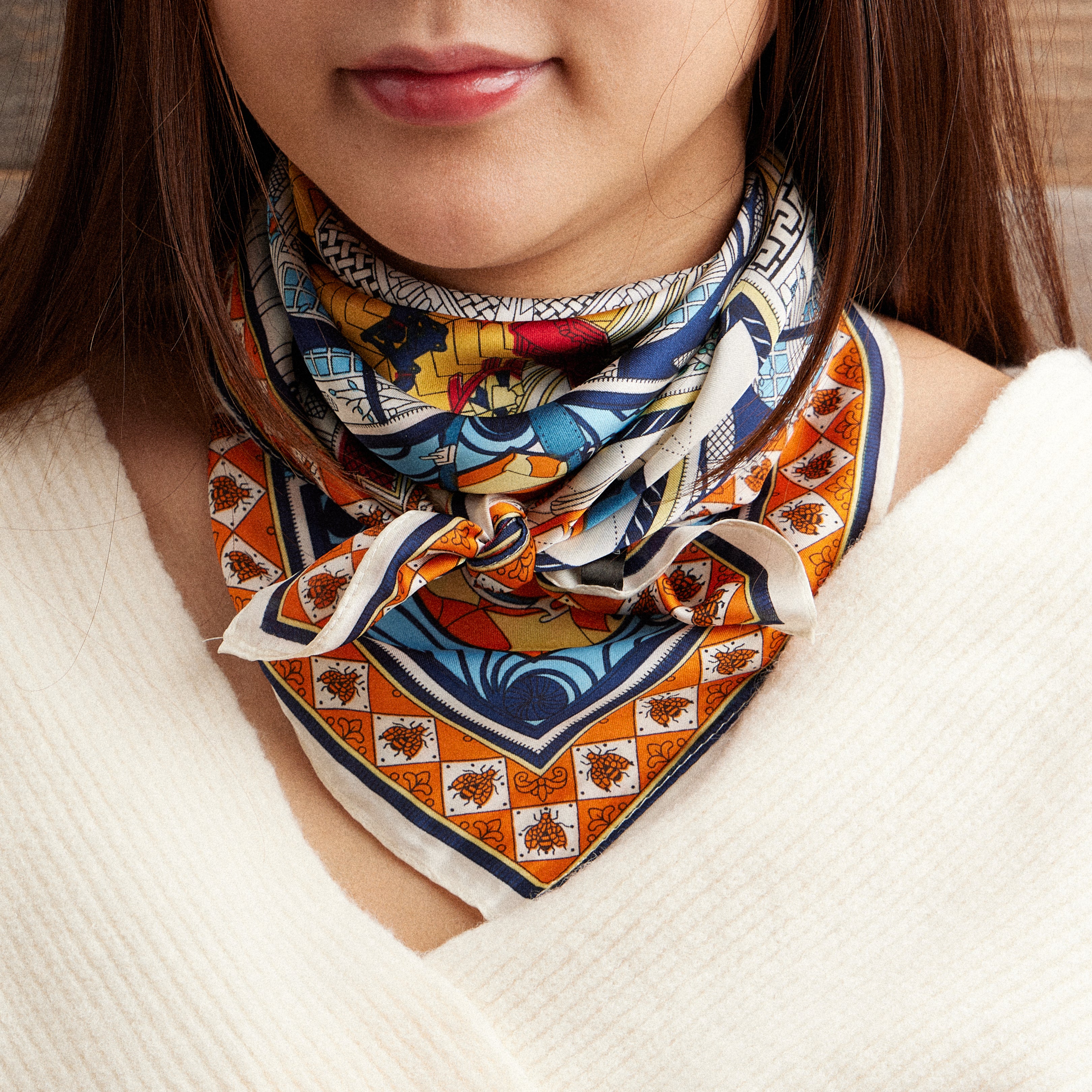 Modern Architectural Square Scarf – Bold Silk-Feel Artistic Print