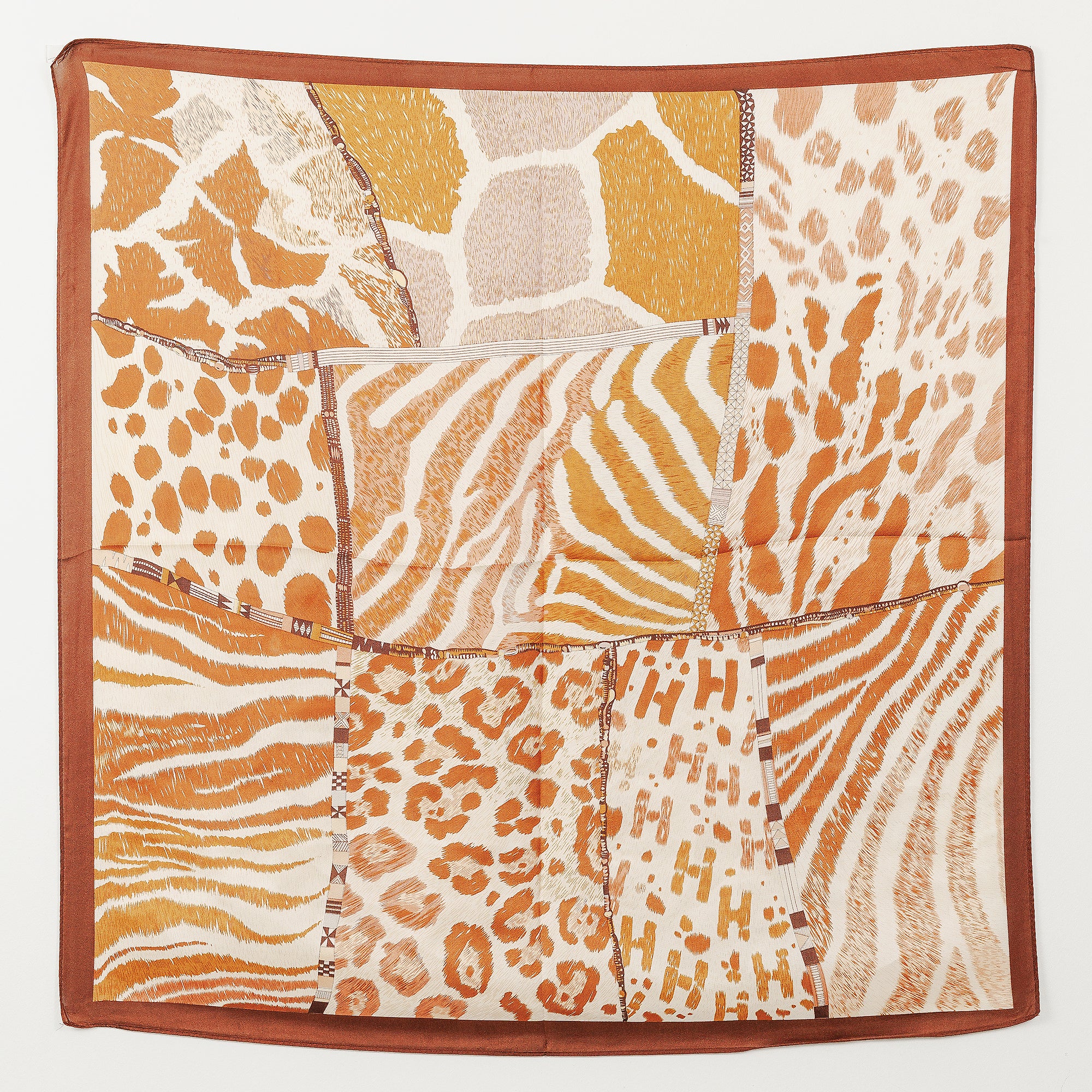 Safari Print Square Scarf – Brown & Beige Silk-Feel Accessory