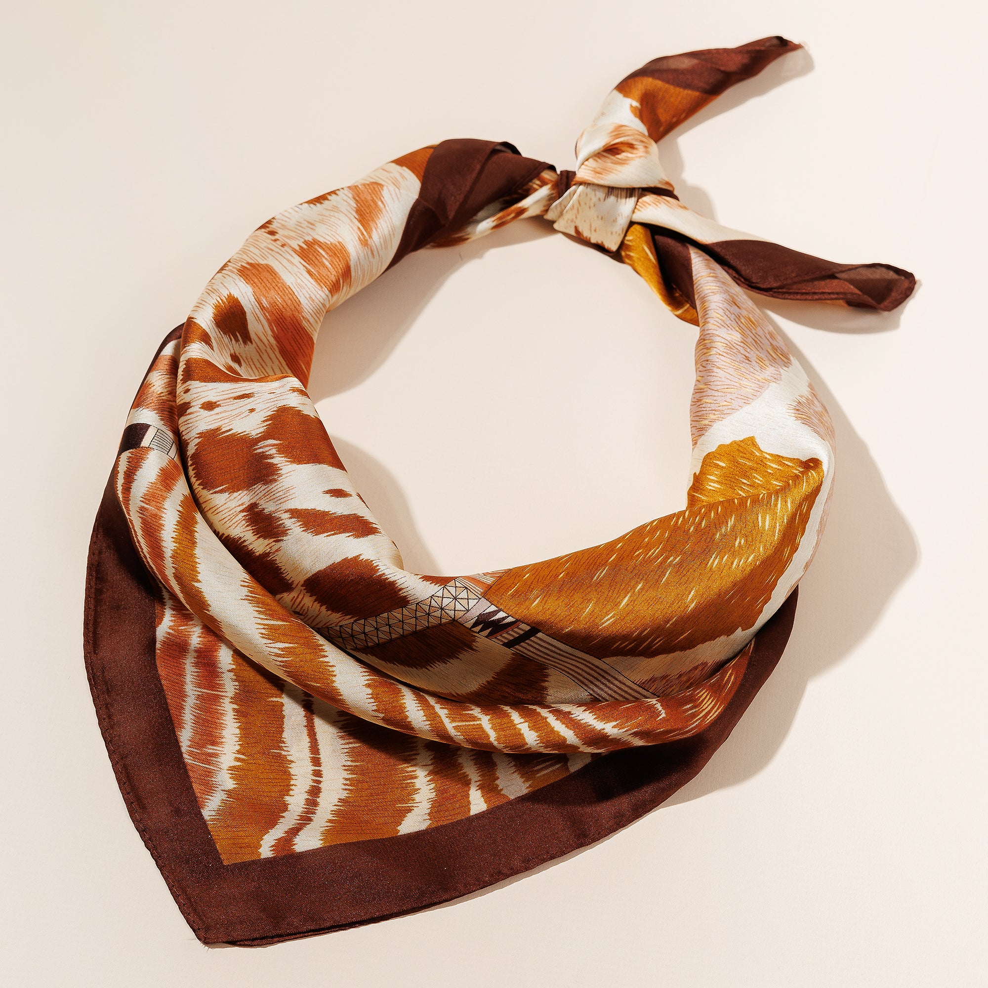 Safari Print Square Scarf – Brown & Beige Silk-Feel Accessory