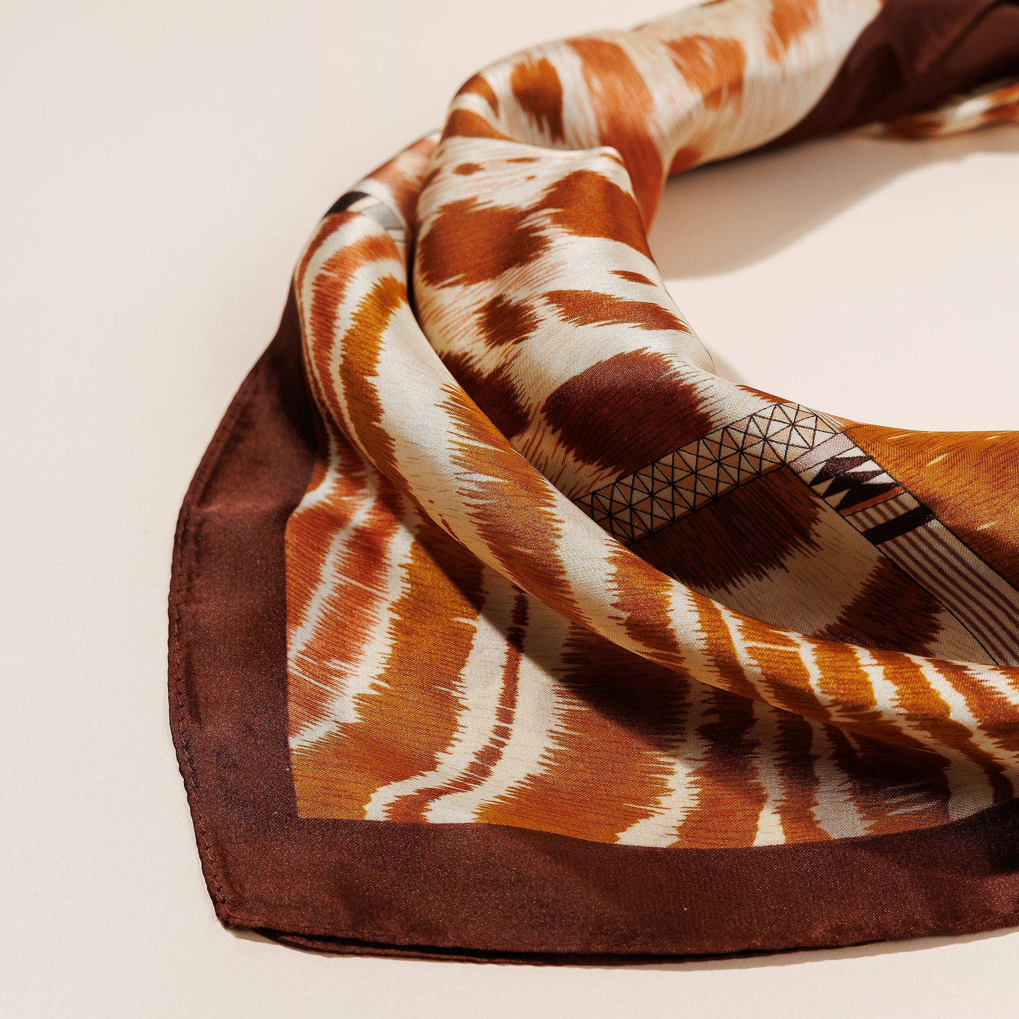 Safari Print Square Scarf – Brown & Beige Silk-Feel Accessory