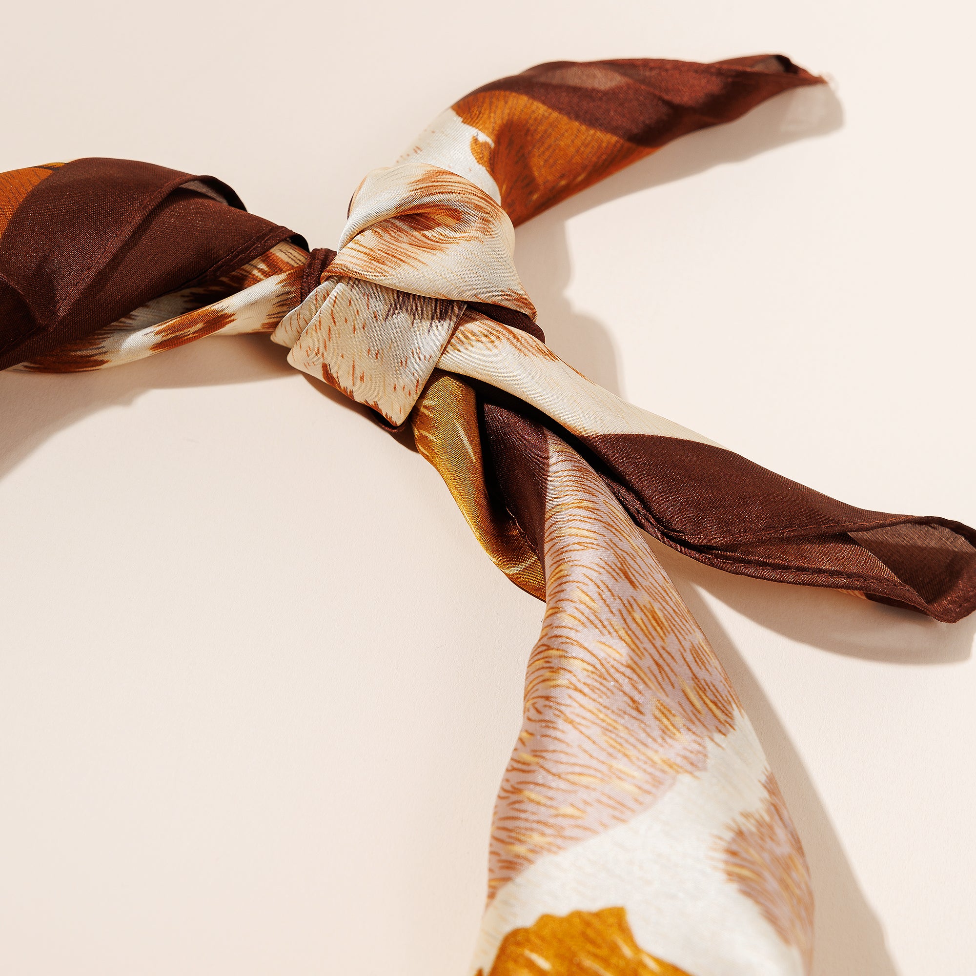 Safari Print Square Scarf – Brown & Beige Silk-Feel Accessory