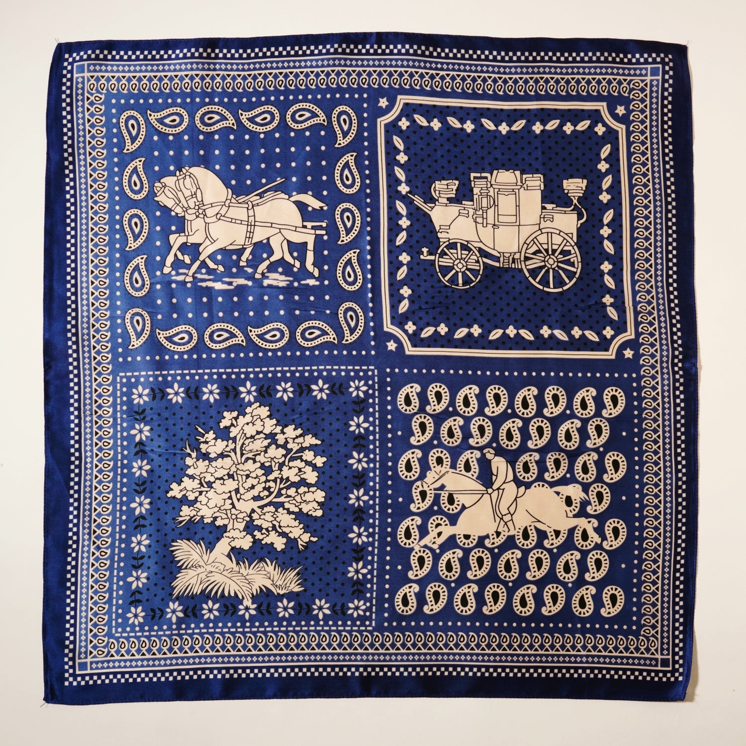 Vintage Horse & Carriage Scarf – Western-Inspired Paisley in Silk-Feel Polyester