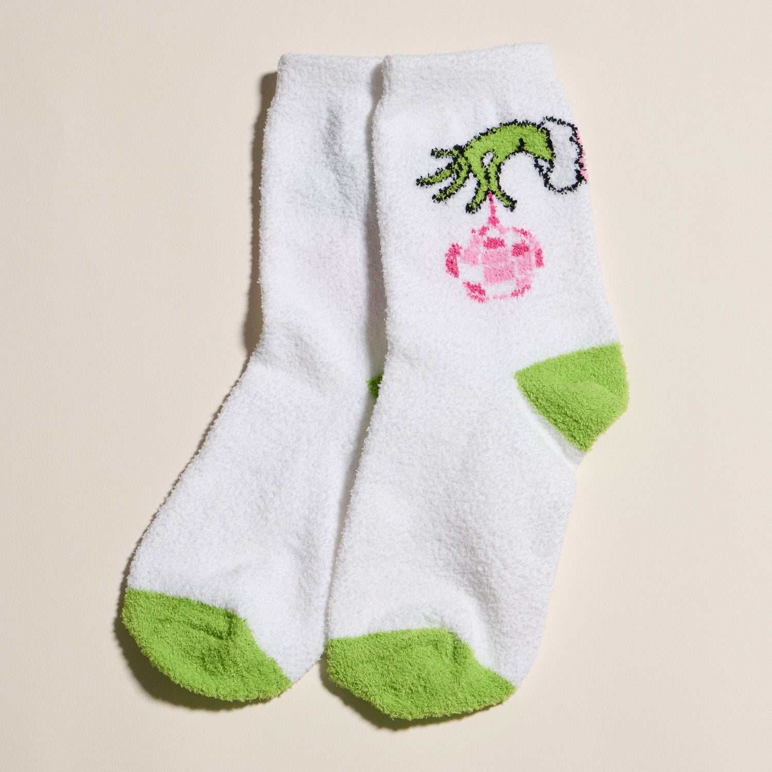 Festive Fuzzy Sock Set with Playful Green Character Designs