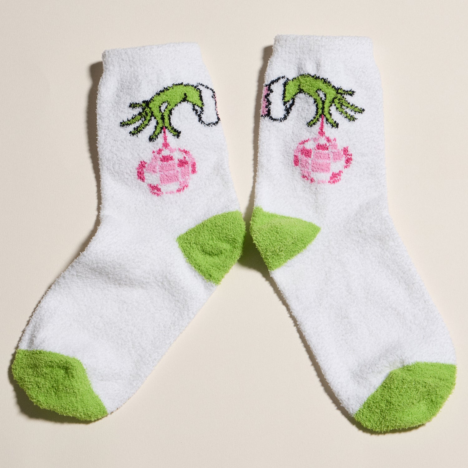 Festive Fuzzy Sock Set with Playful Green Character Designs