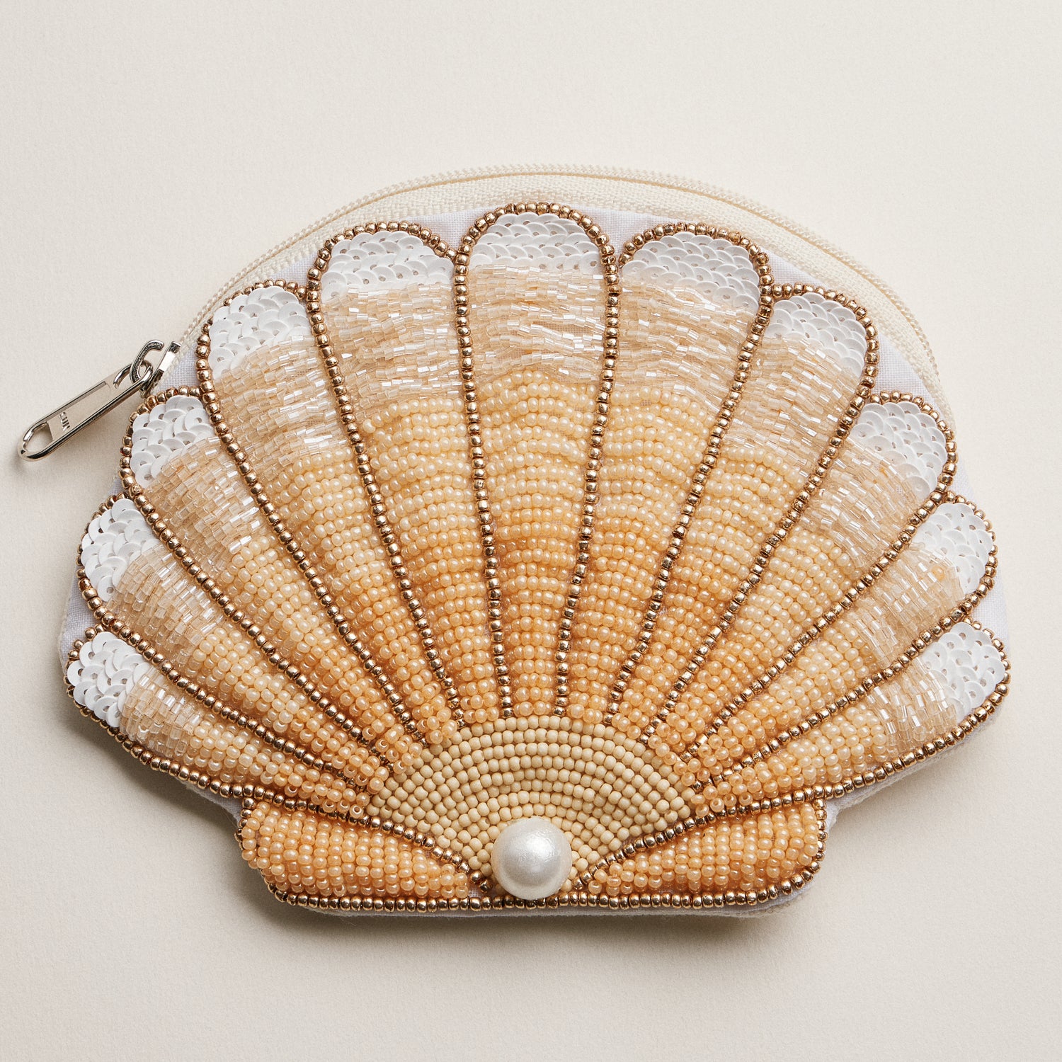 Seashell Beaded Coin Purse with Pearl Accent - Frem