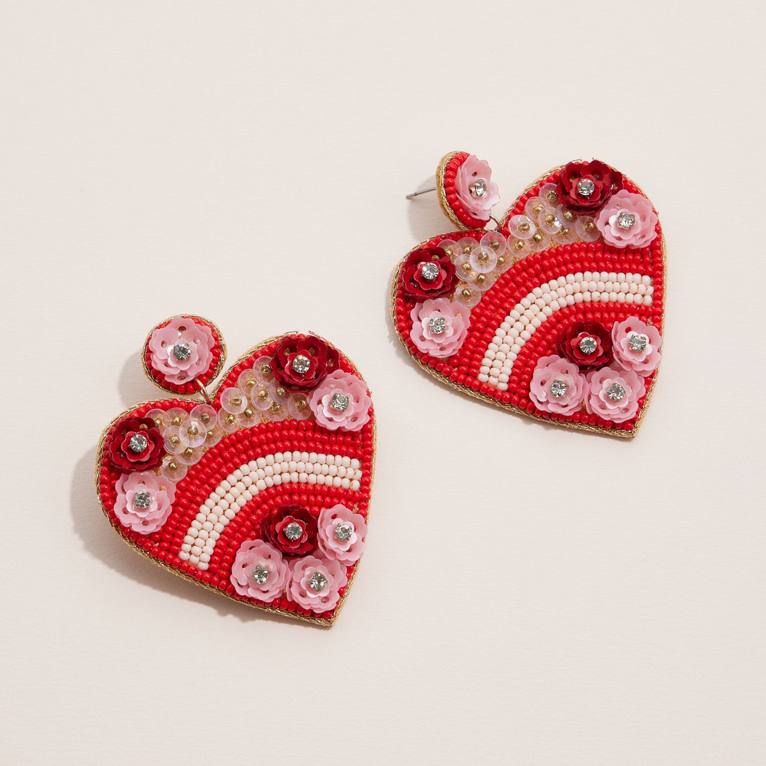 Heart-Shaped Bloom Beaded Earrings