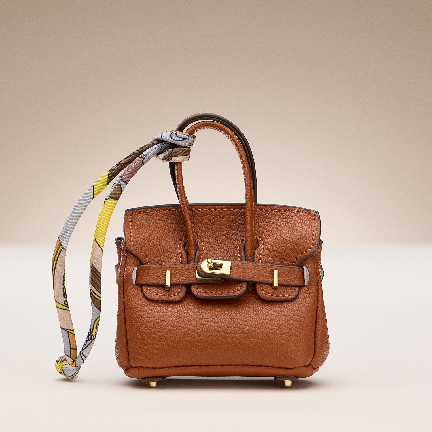 Mini Faux Leather Bag Charm with Scarf Detail