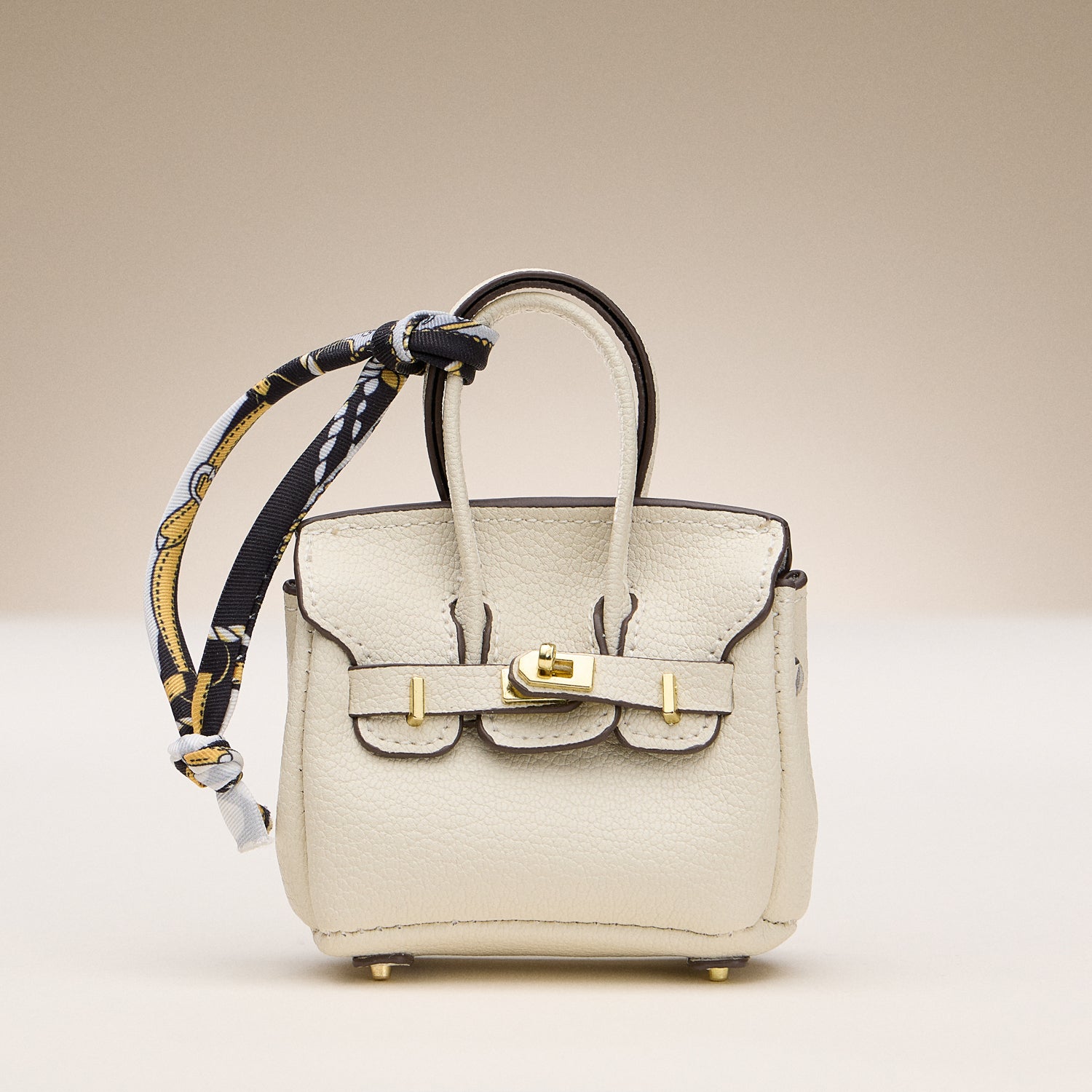 Mini Faux Leather Bag Charm with Scarf Detail