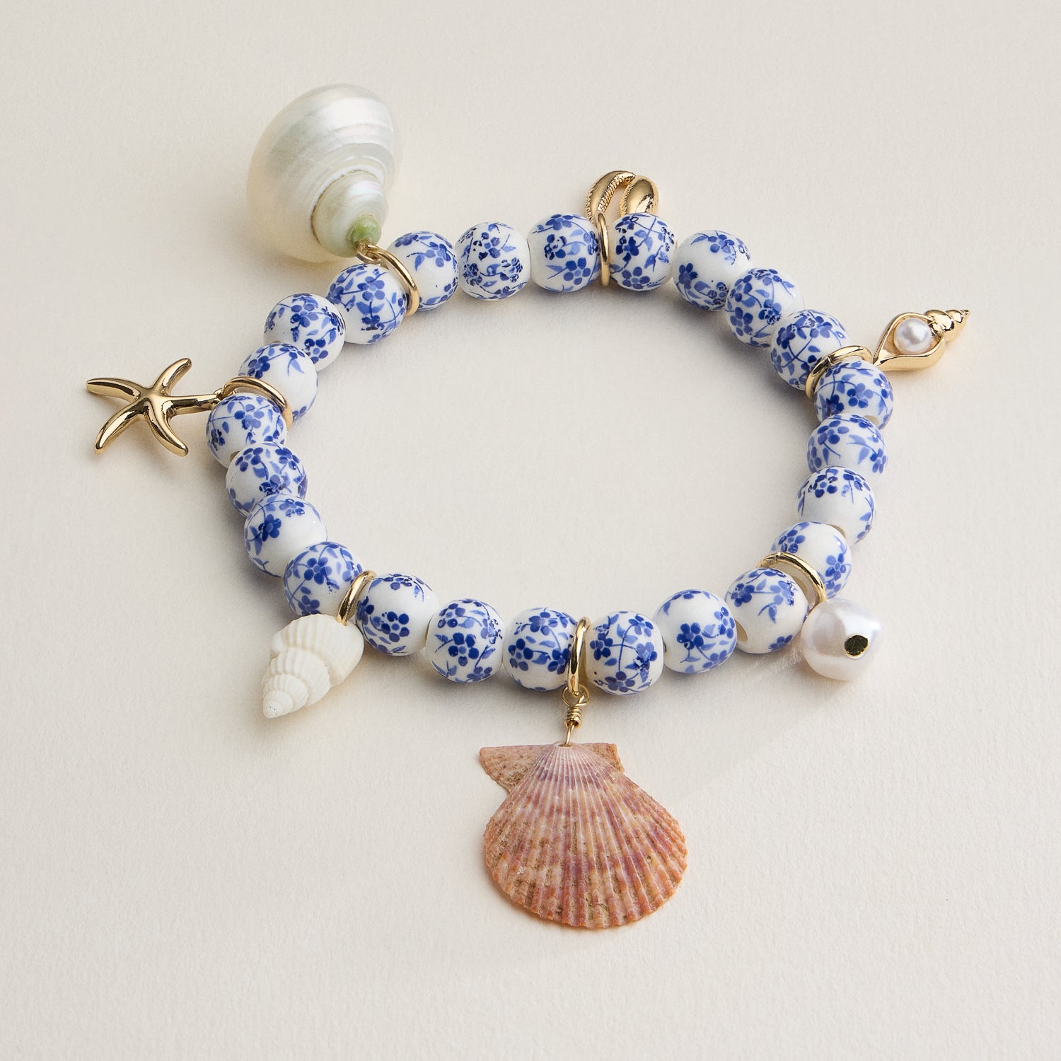 Floral Beaded Seashell Charm Bracelet – Beachy Boho Jewelry