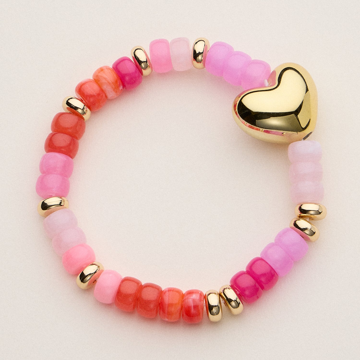 Glass Bead Bracelet with Gold Heart Accent