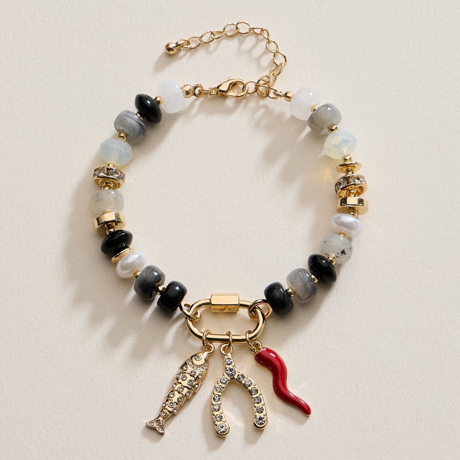 Vibrant Beaded Bracelet with Gold-Tone Trio Charms