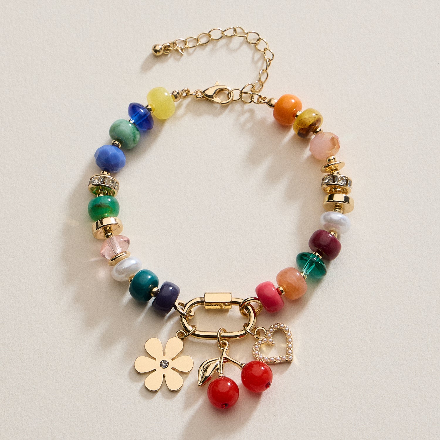 Vibrant Beaded Bracelet with Gold-Tone Trio Charms