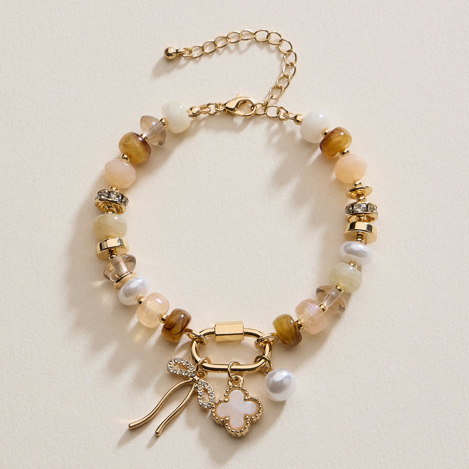 Vibrant Beaded Bracelet with Gold-Tone Trio Charms