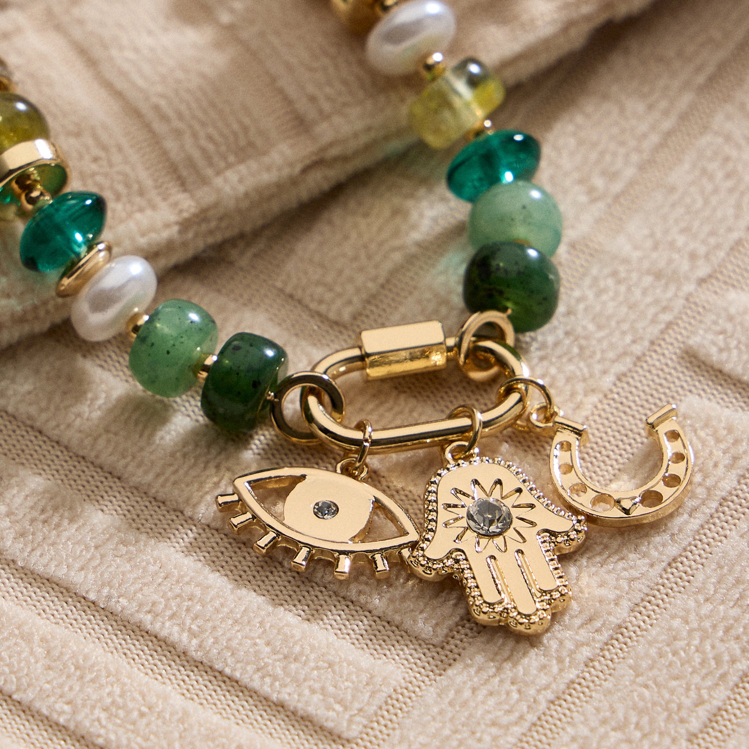 Vibrant Beaded Bracelet with Gold-Tone Trio Charms