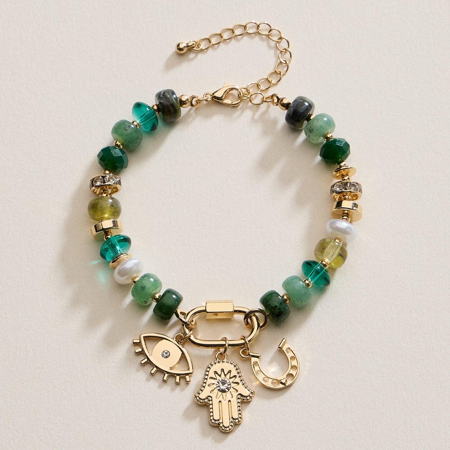 Vibrant Beaded Bracelet with Gold-Tone Trio Charms