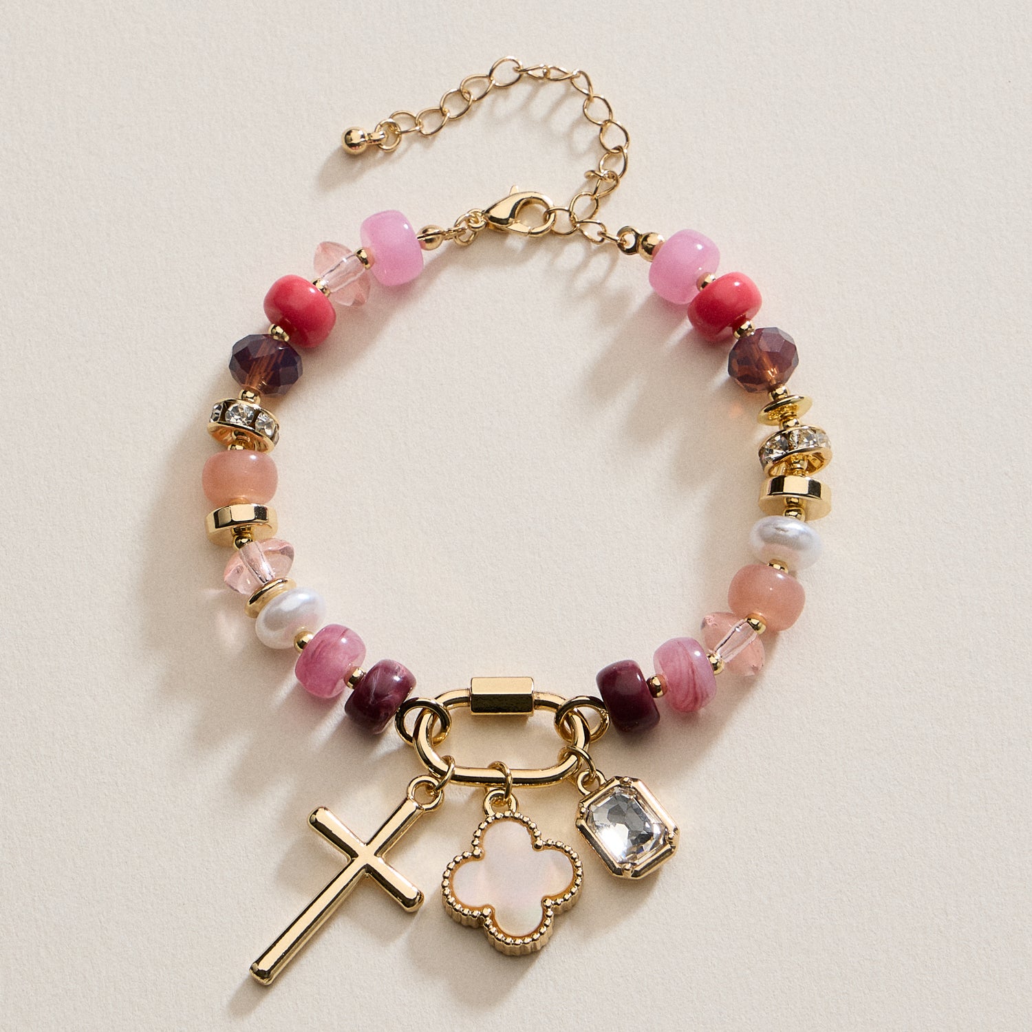 Vibrant Beaded Bracelet with Gold-Tone Trio Charms