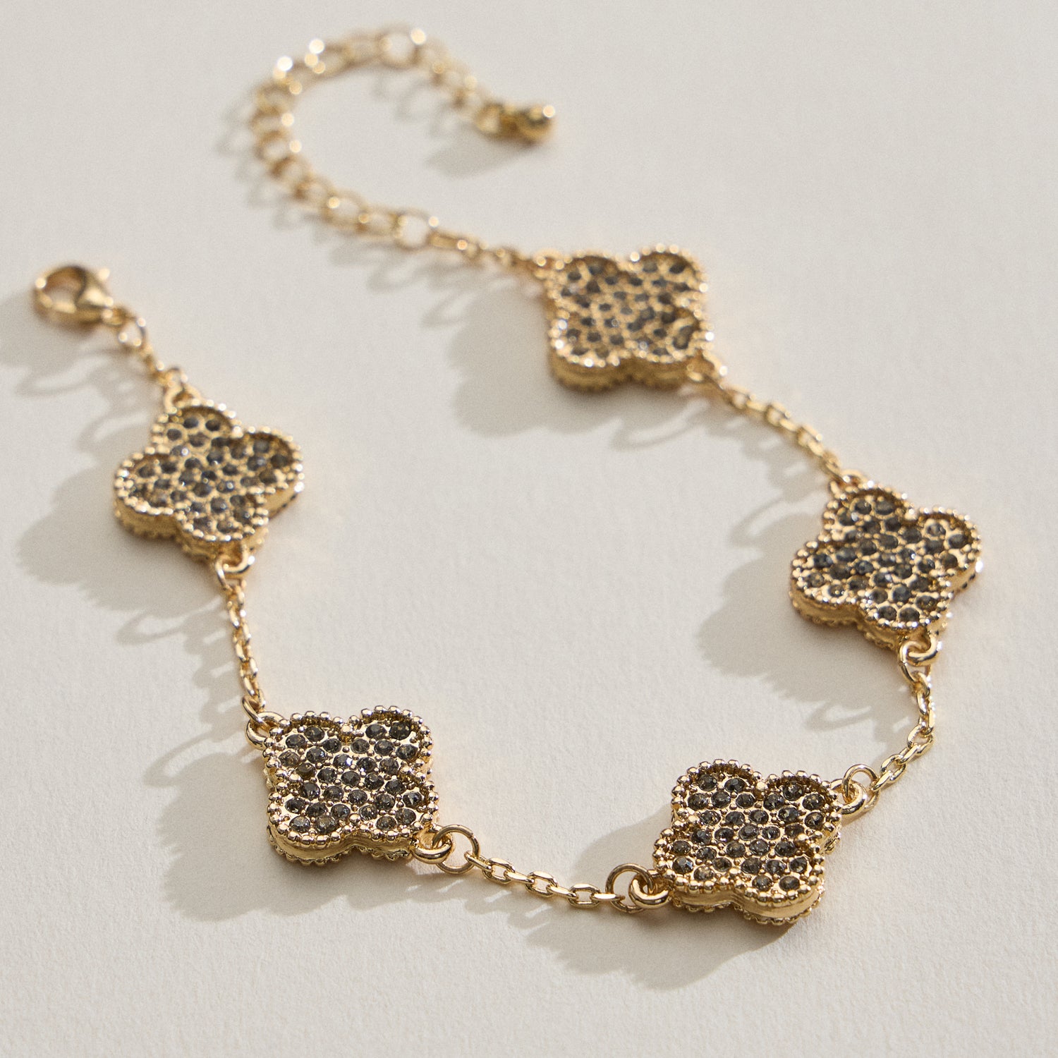 Gold Chain Bracelet with Crystal Flower Charms