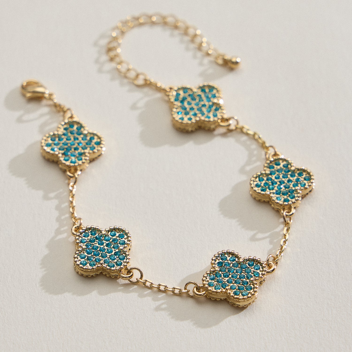 Gold Chain Bracelet with Crystal Flower Charms