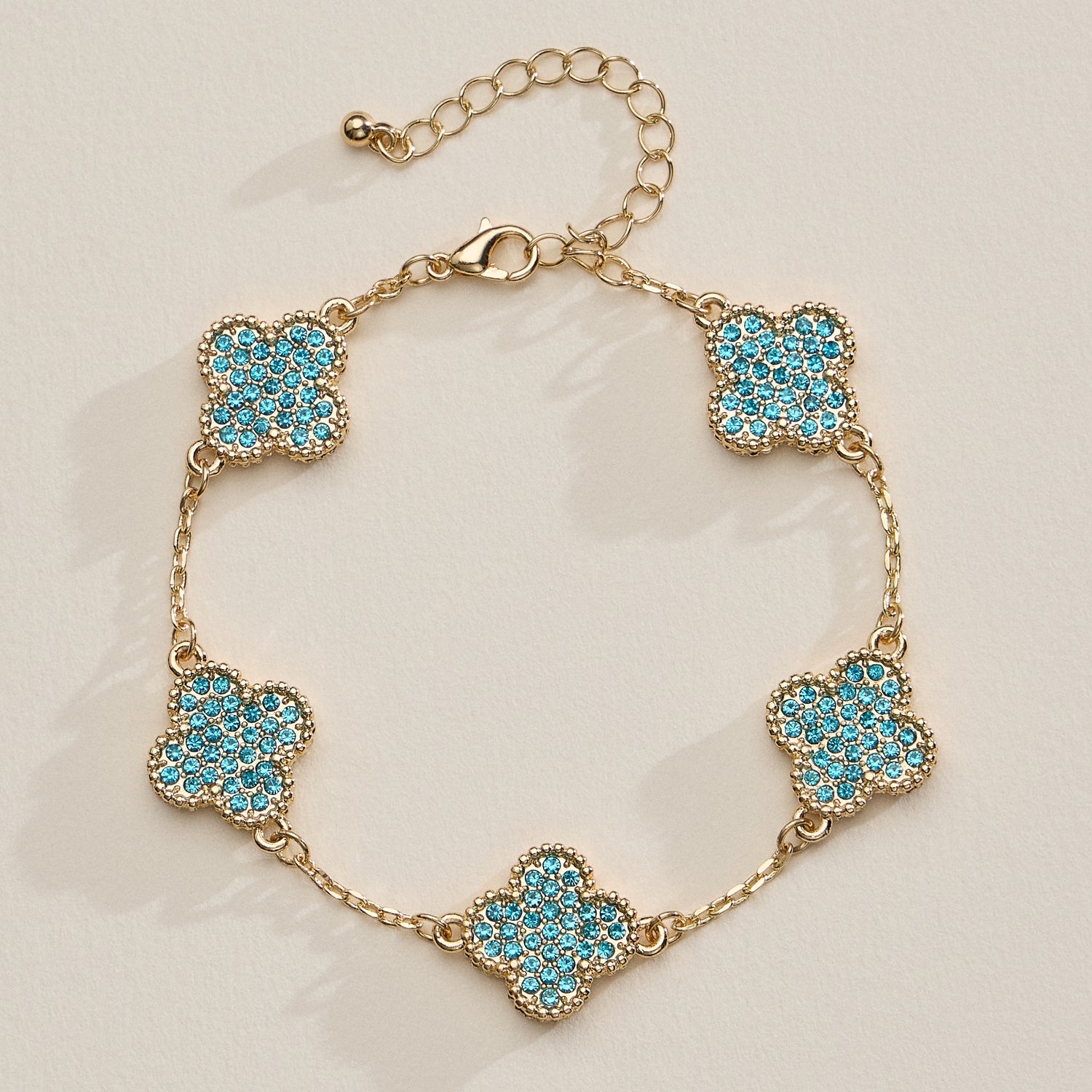 Gold Chain Bracelet with Crystal Flower Charms