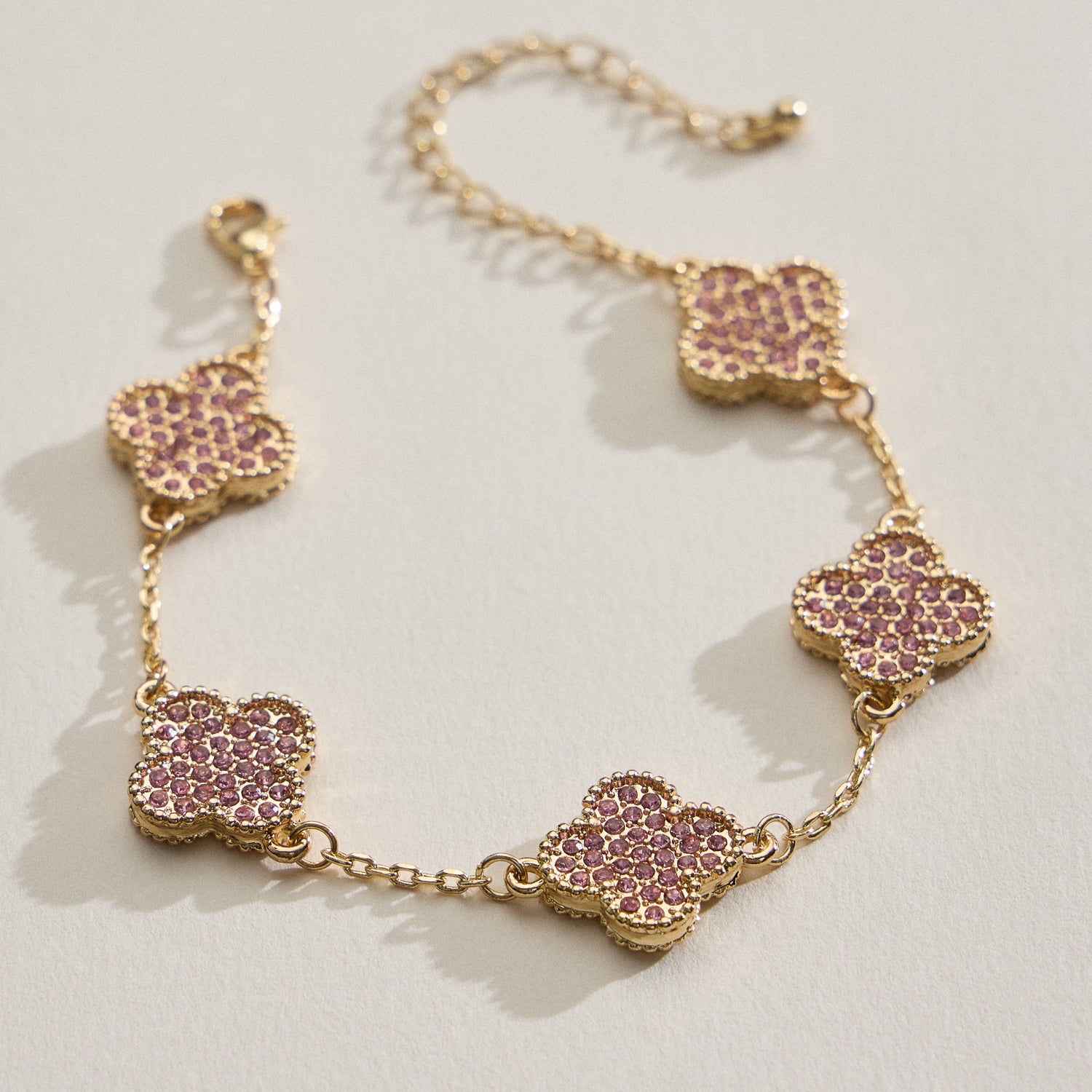 Gold Chain Bracelet with Crystal Flower Charms