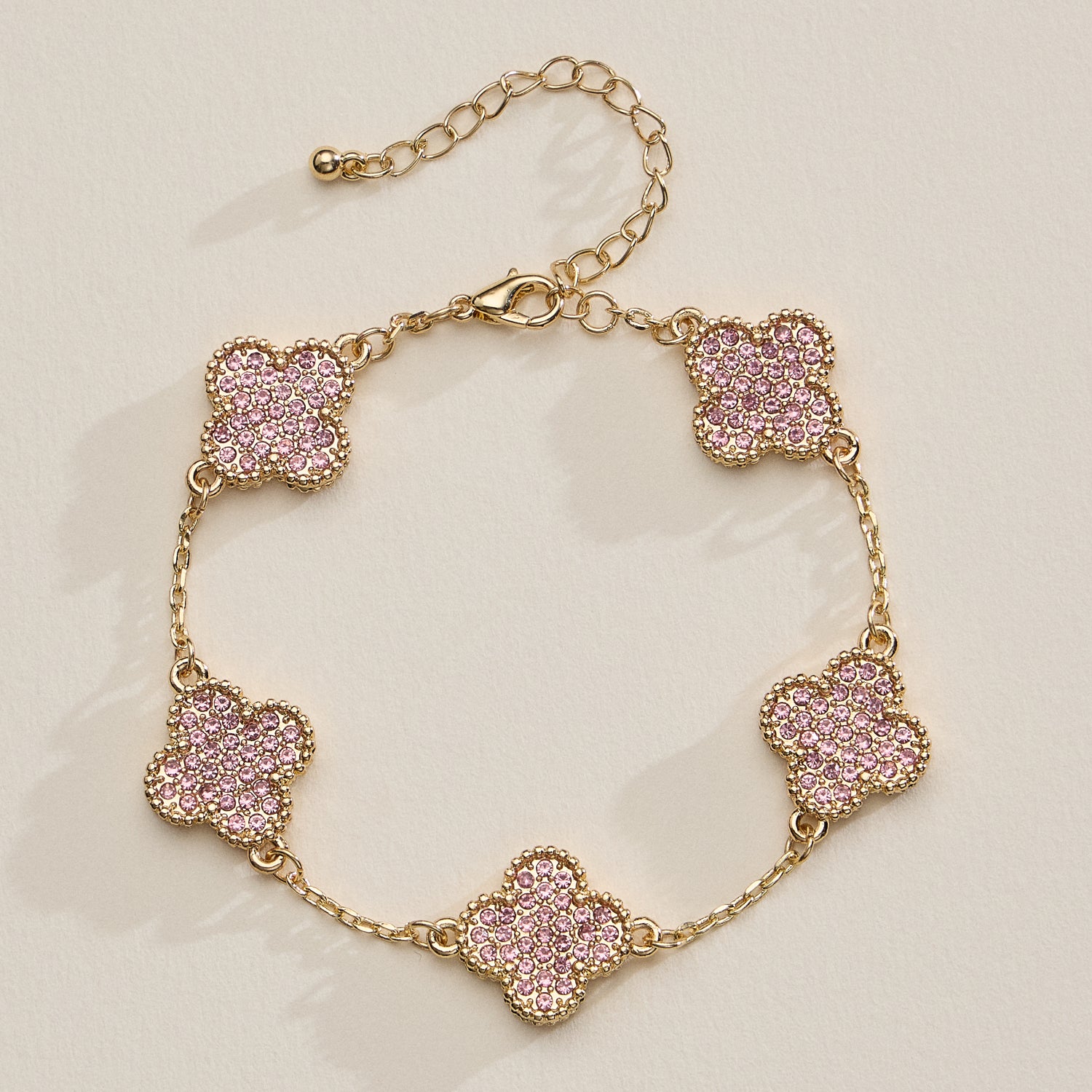 Gold Chain Bracelet with Crystal Flower Charms