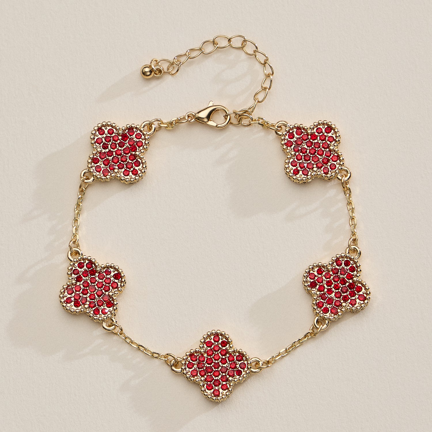 Gold Chain Bracelet with Crystal Flower Charms