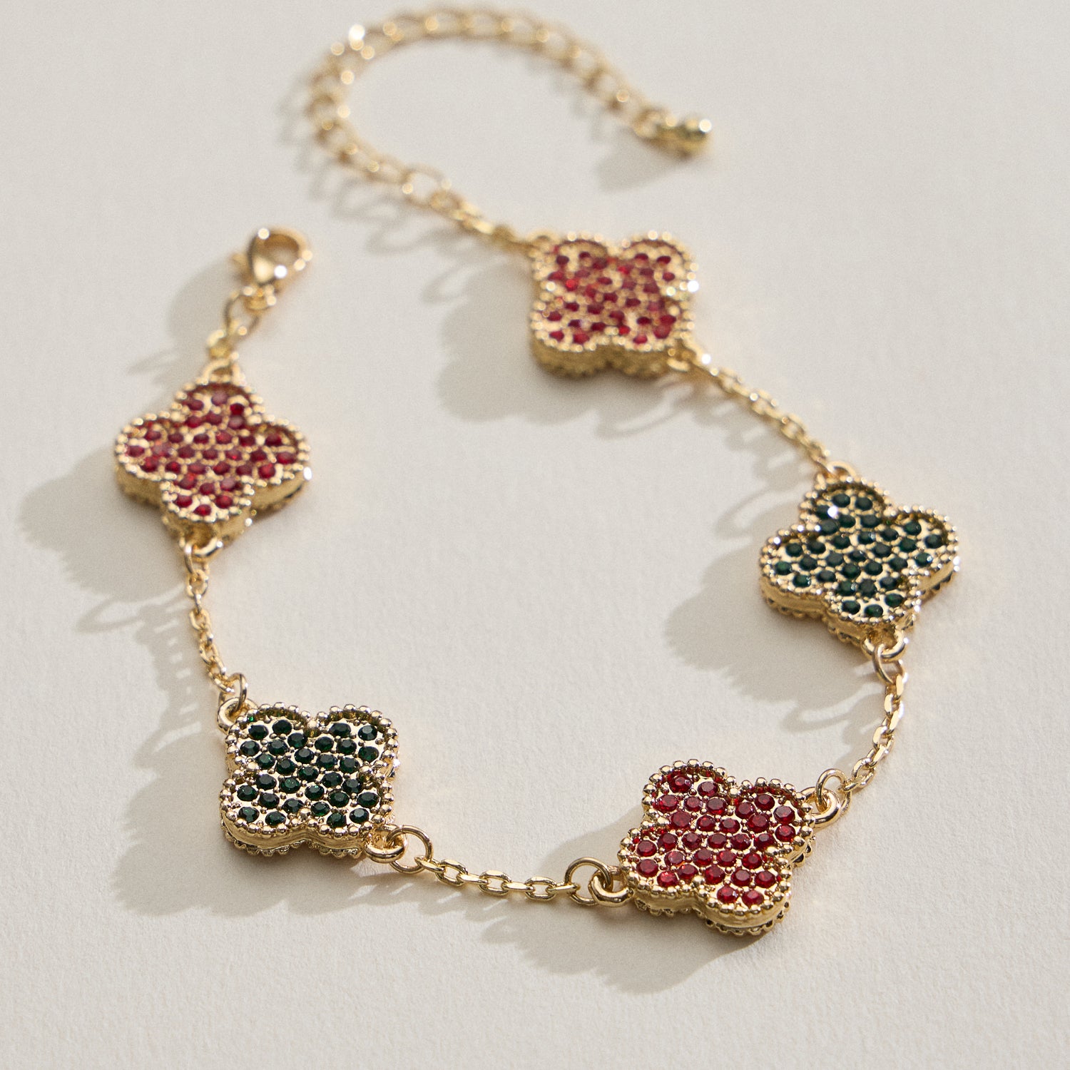 Gold Chain Bracelet with Crystal Flower Charms